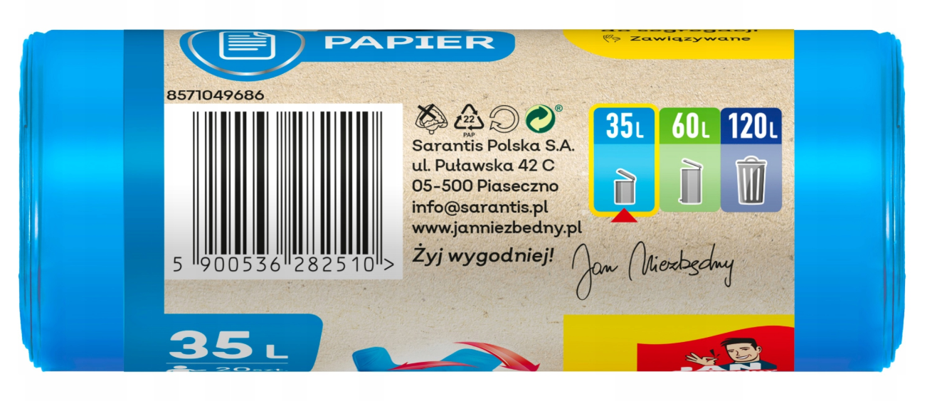 JAN NIEZBĘDNY WORKI NA ŚMIECI 35L 20x NIEBIESKIE