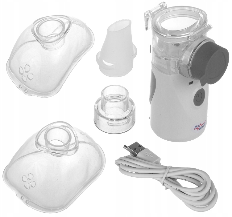 PRZENOŚNY CICHY INHALATOR NEBULIZATOR DLA DZIECI DOROSŁYCH 2 MASKI PROMEDIX