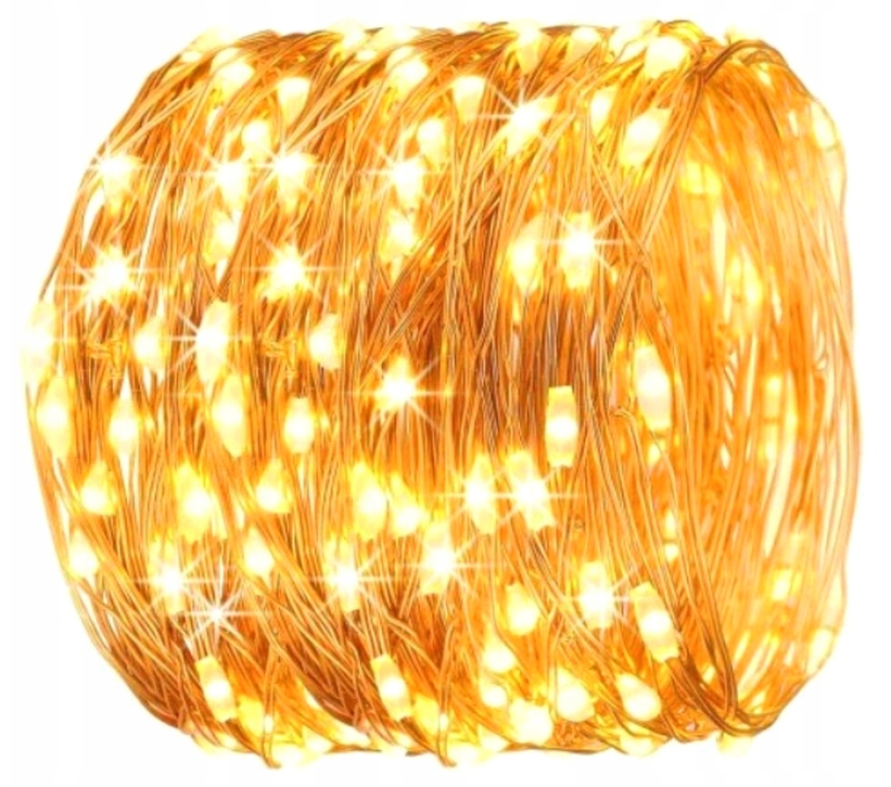 LAMPKI DRUCIKI 100 LED NA BATERIE BIAŁE CIEPŁE 10M