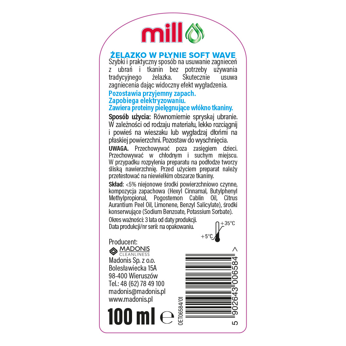 żelazko w płynie mill soft wave spray 100ml