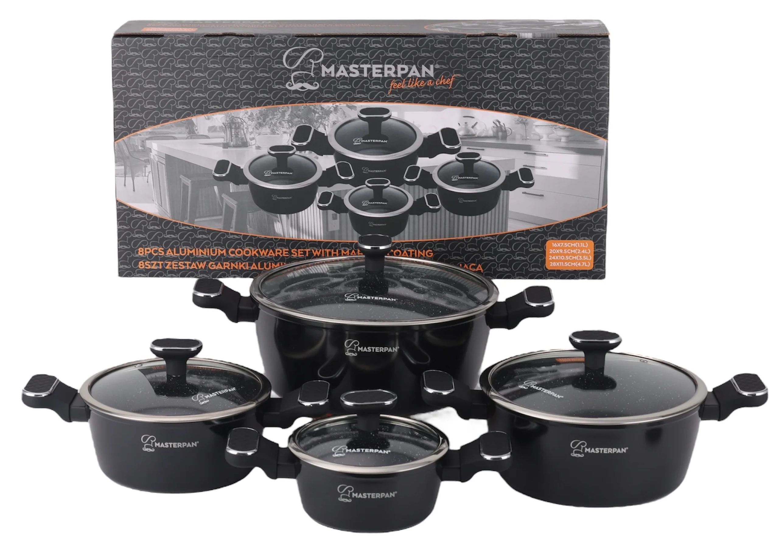 Cheffinger Batterie De Cuisine 10 Pièces En Fonte D’Aluminium Motif Marbre – Induction, Anti-Adhésif & Élégante