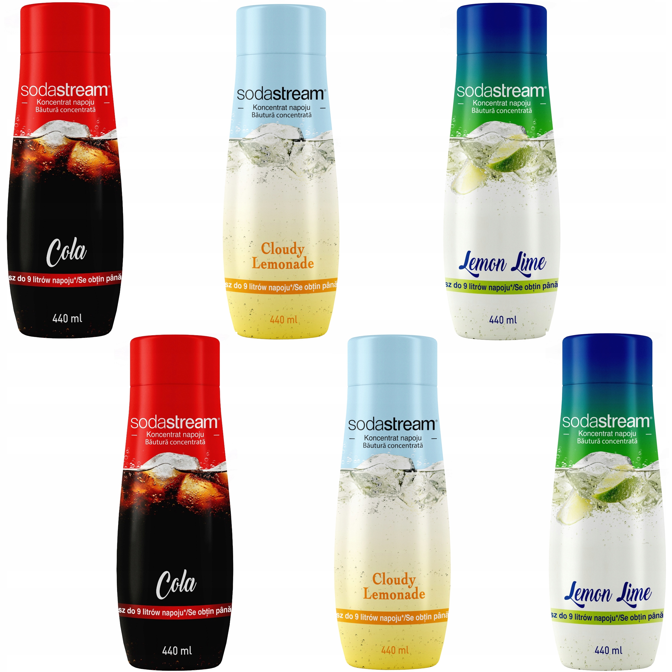 Set med 6 SodaStream-koncentrat 2x (Cola + Citron-Lime + Lemonad)