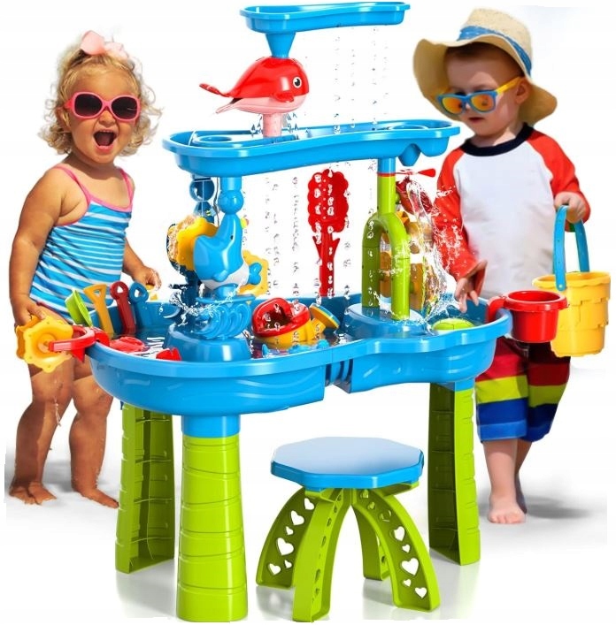 DeAO Table Sable Et Eau 3-en-1 - 26 Accessoires Dont 2 Cannes à Pêche - Roue à Eau Et Couvercle - Jouet Sensoriel 3-5 Ans - Violet
