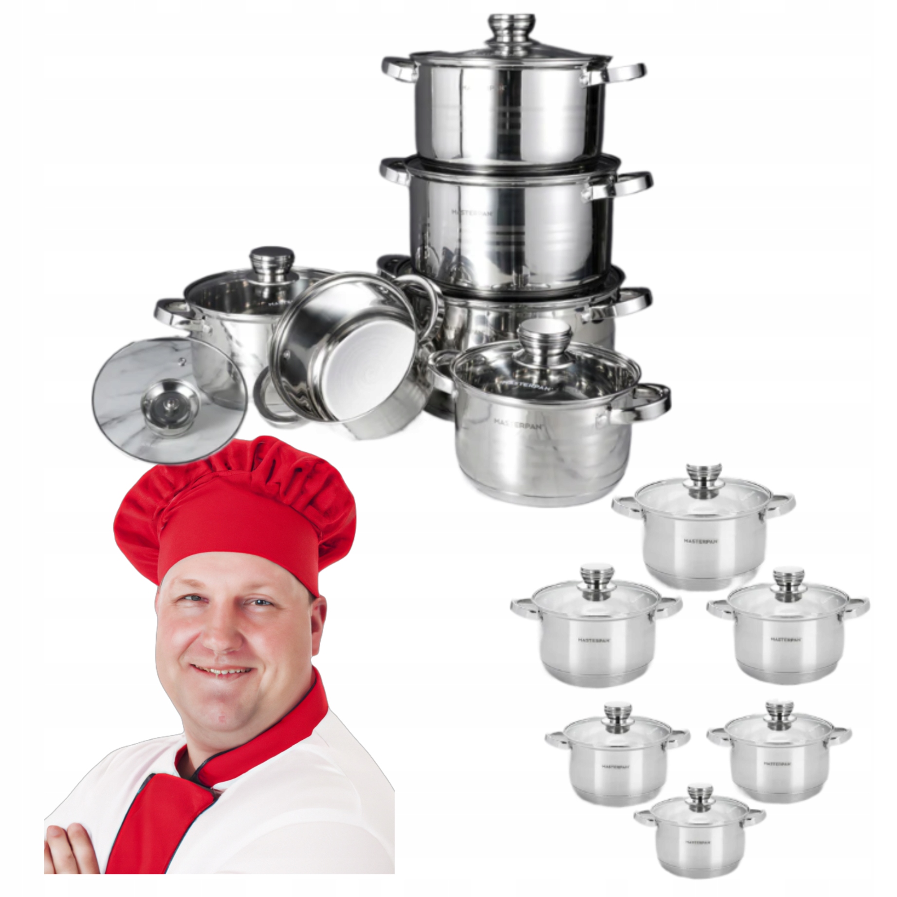 Set oale Masterpan 12 el. din inox cu capace din sticla