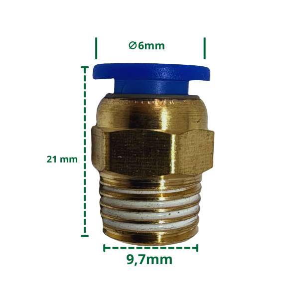 Łącznik przewód na wtyk 6mm / gwint 9,7mm - wymiary elementu