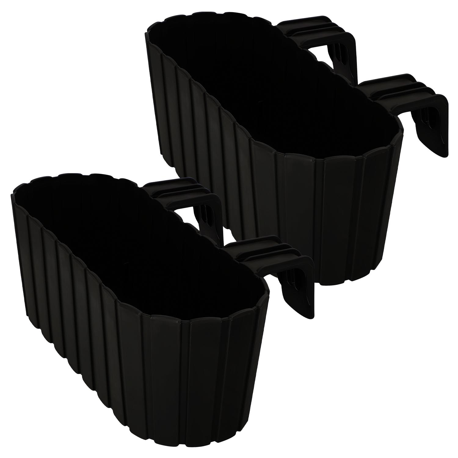 KOTARBAU® Balkonglåda Blomkruka för räcke Oval Rustik Antracit 400 MM Set om 2