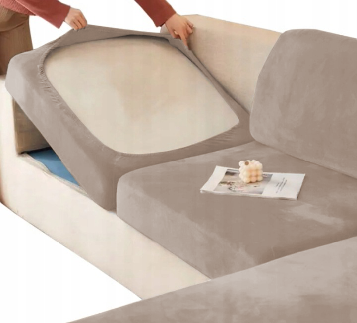 Sofa-overtræk beige cappuccino velour 135-165 cm