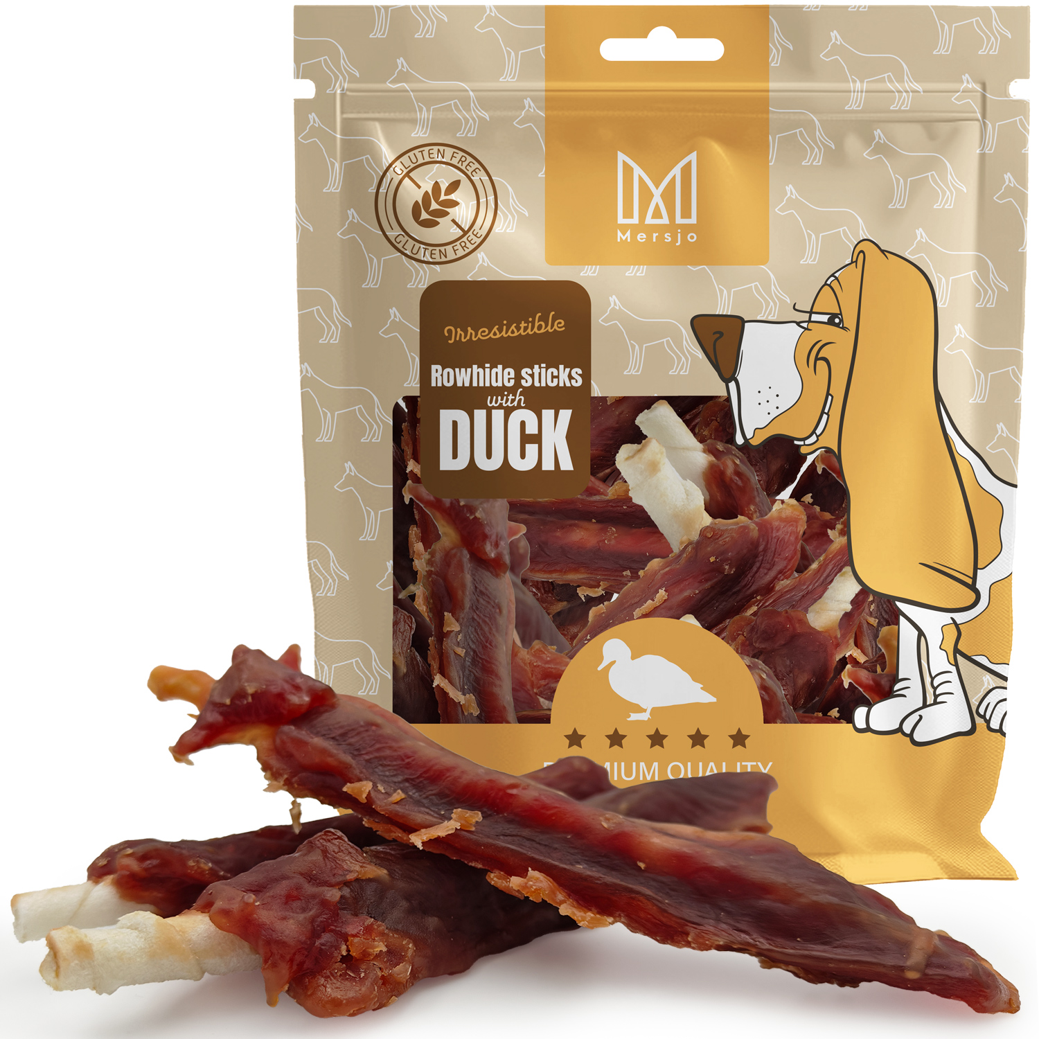 Natürlicher Hundesnack Rohhautstangen mit Ente