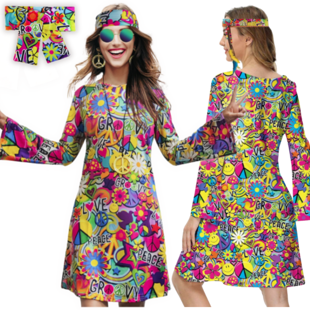 Hippie hippie kostym St. Andrews dag karnevalklänning pannband 60-70-80-tal