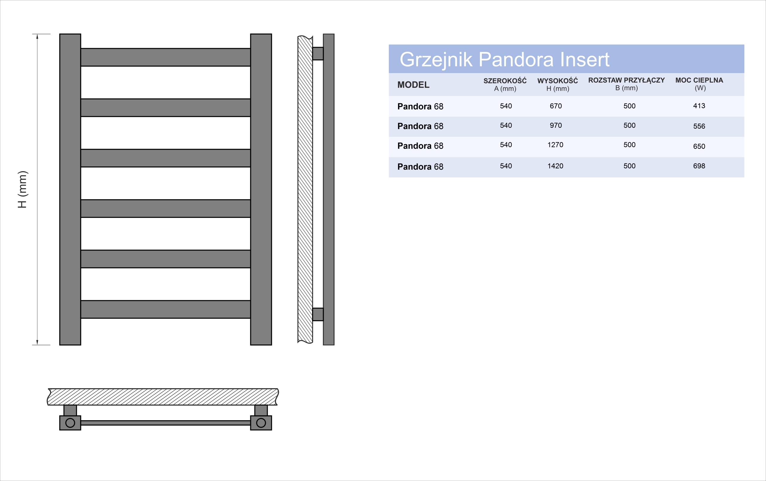 Grzejnik łazienkowy OMEGA 1270/540 kolor do wyboru