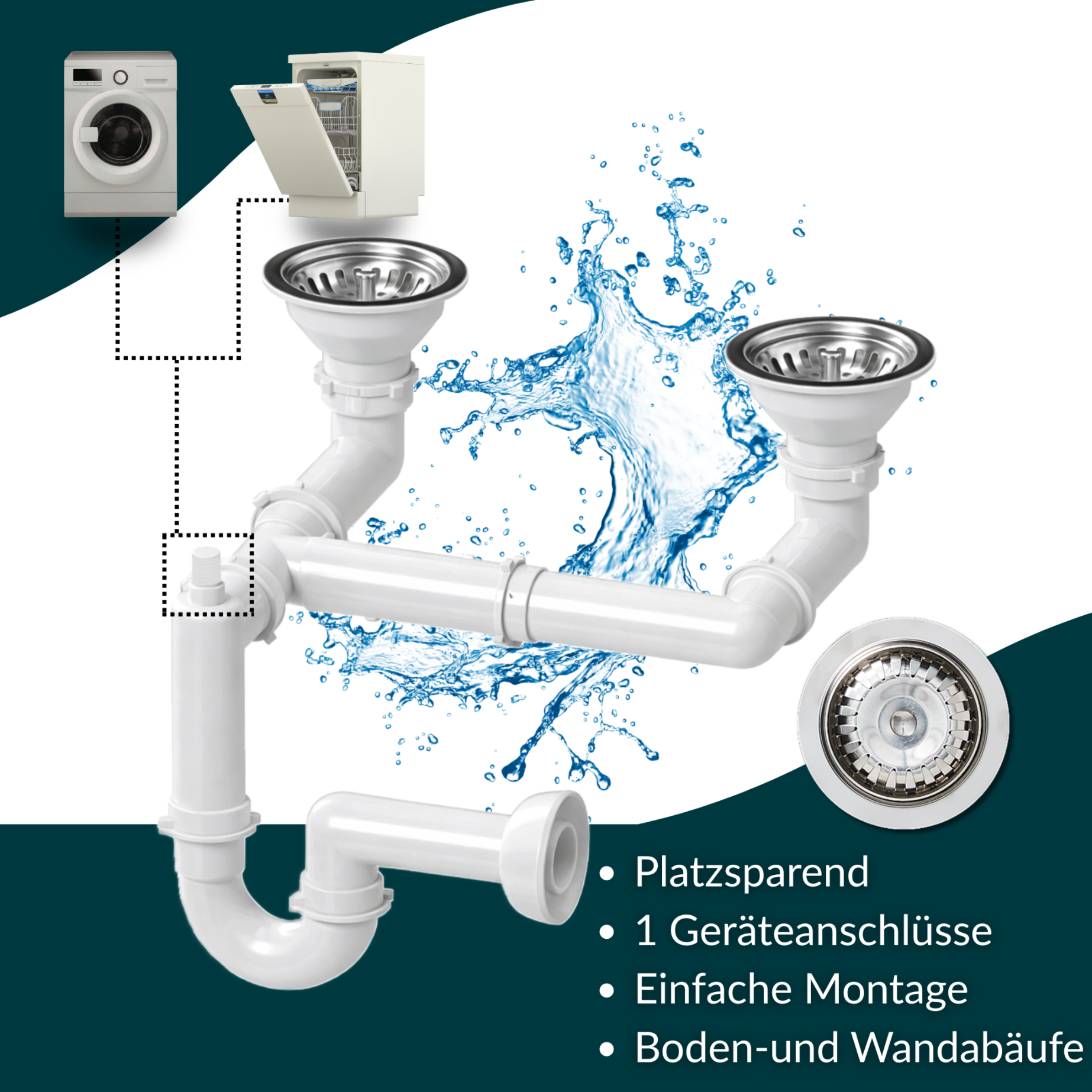 Granitspüle mit platzsparendem Siphon