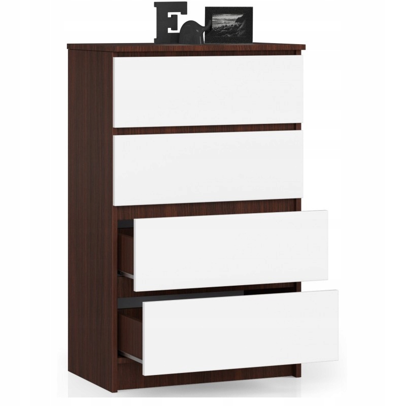SOLIDNA KOMODA 60 4 SZUFLADY WENGE / BIAŁA