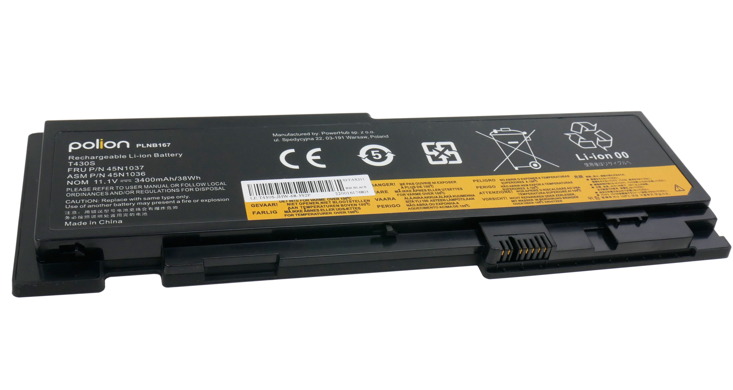 Baterie Polion 45N1037 pro notebooky LENOVO ThinkPad T420s T420si T430s 3400mAh