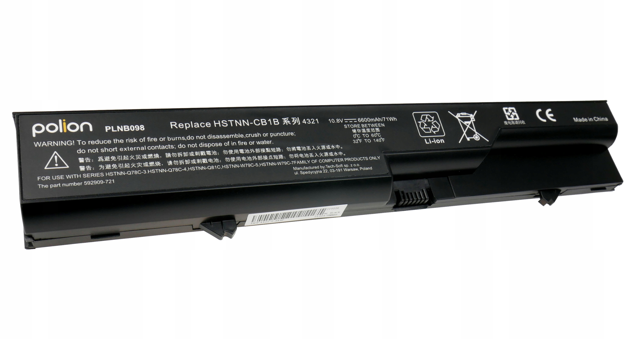 Baterie Polion HSTNN-CB1B pro notebooky HP ProBook 4320 4321 4326 4420 4520 - 6600mAh 71Wh