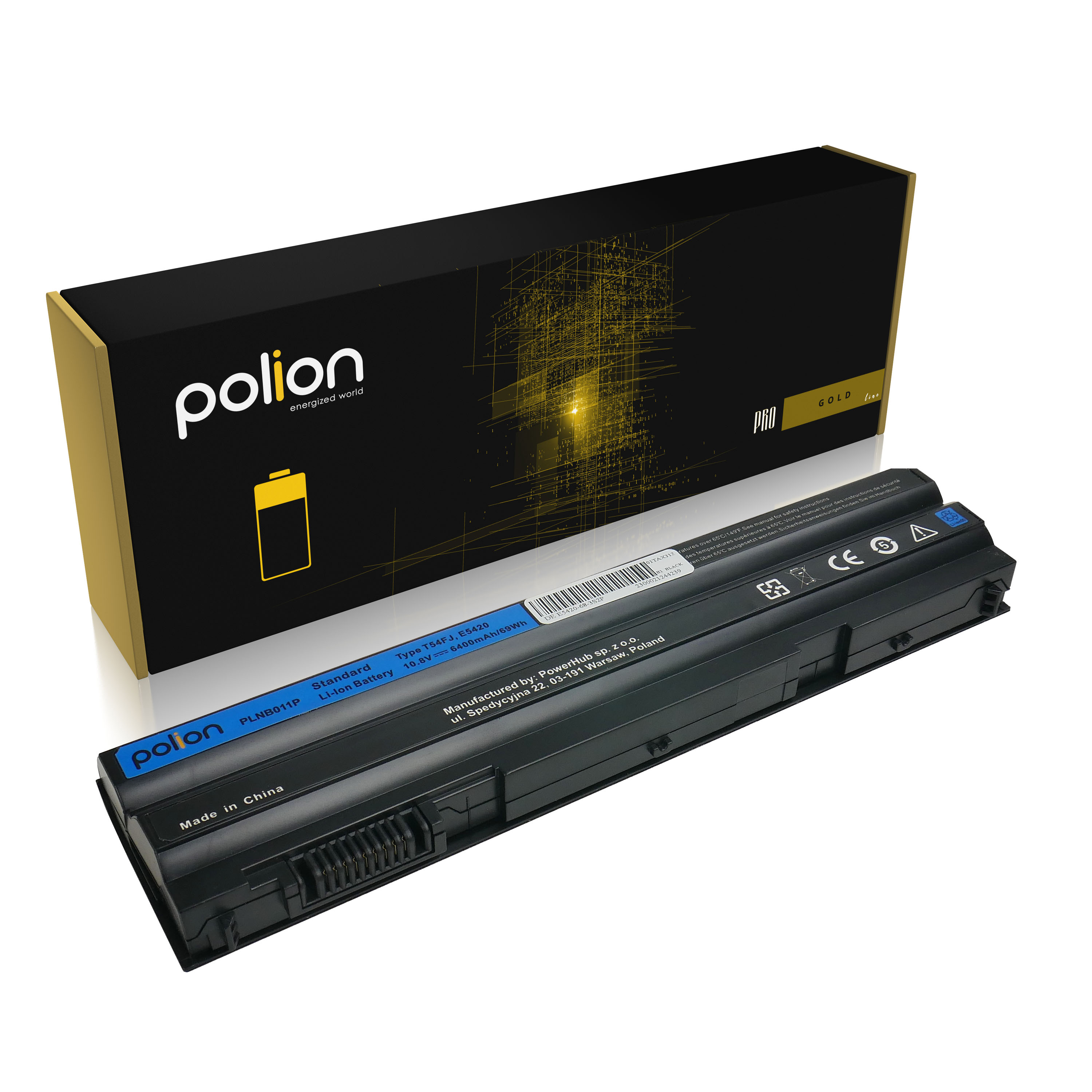 Baterie Polion T54FJ pro notebooky DELL Latitude E5420 E5530 E6420 E6520 6400mAh