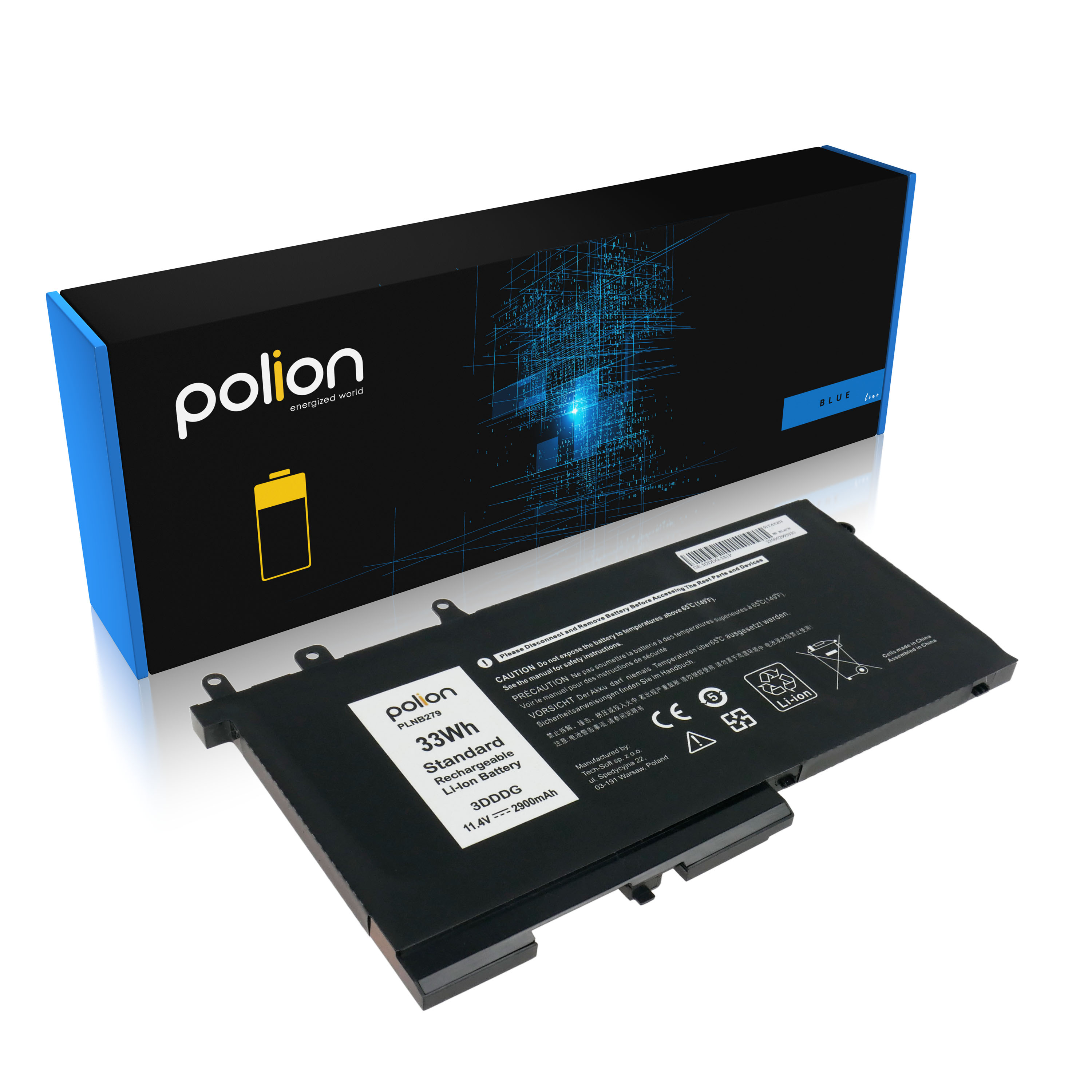 Baterie Polion 3DDDG pro notebooky DELL 451-BBZT Latitude 5280 5290 5480 5490 5495 5580 - 2900mAh 33Wh