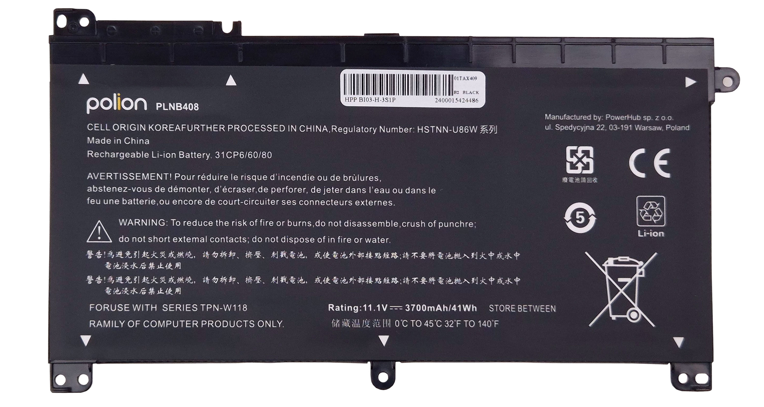Baterie Polion BI03 pro notebooky HP Pavilion X360 13-U000 Stream 14-AX000 3700mAh