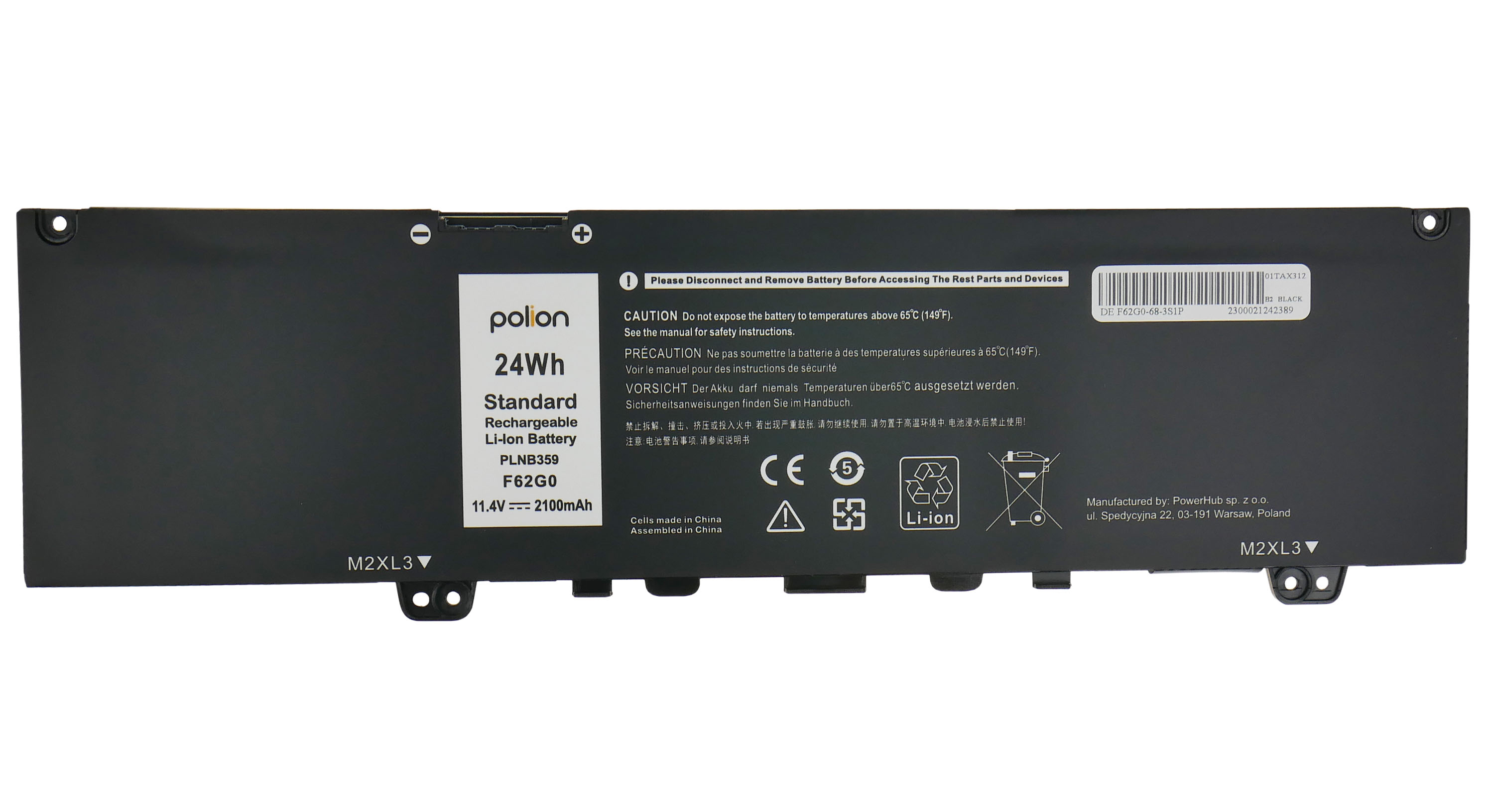 Baterie Polion F62G0 pro notebooky DELL Inspiron 13 7370 7373 Vostro 5370 2100mAh