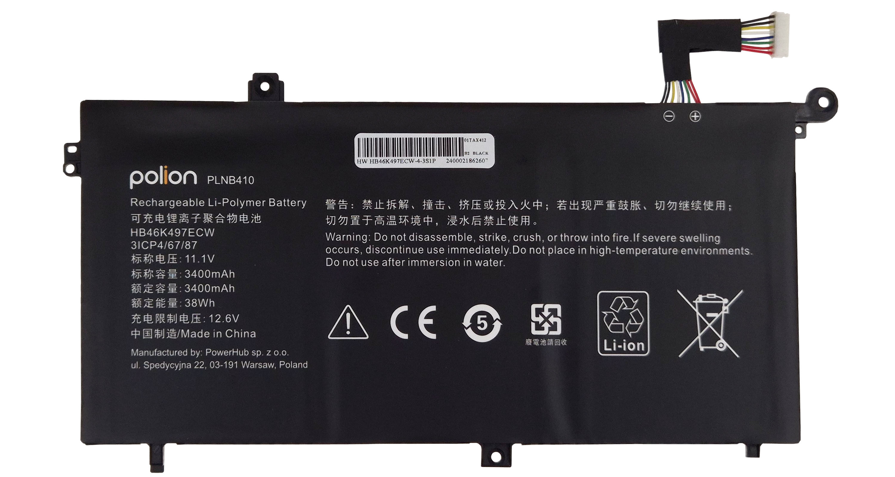 Baterie Polion HB46K497ECW pro notebooky HUAWEI Matebook D Series PL-W09 3400mAh