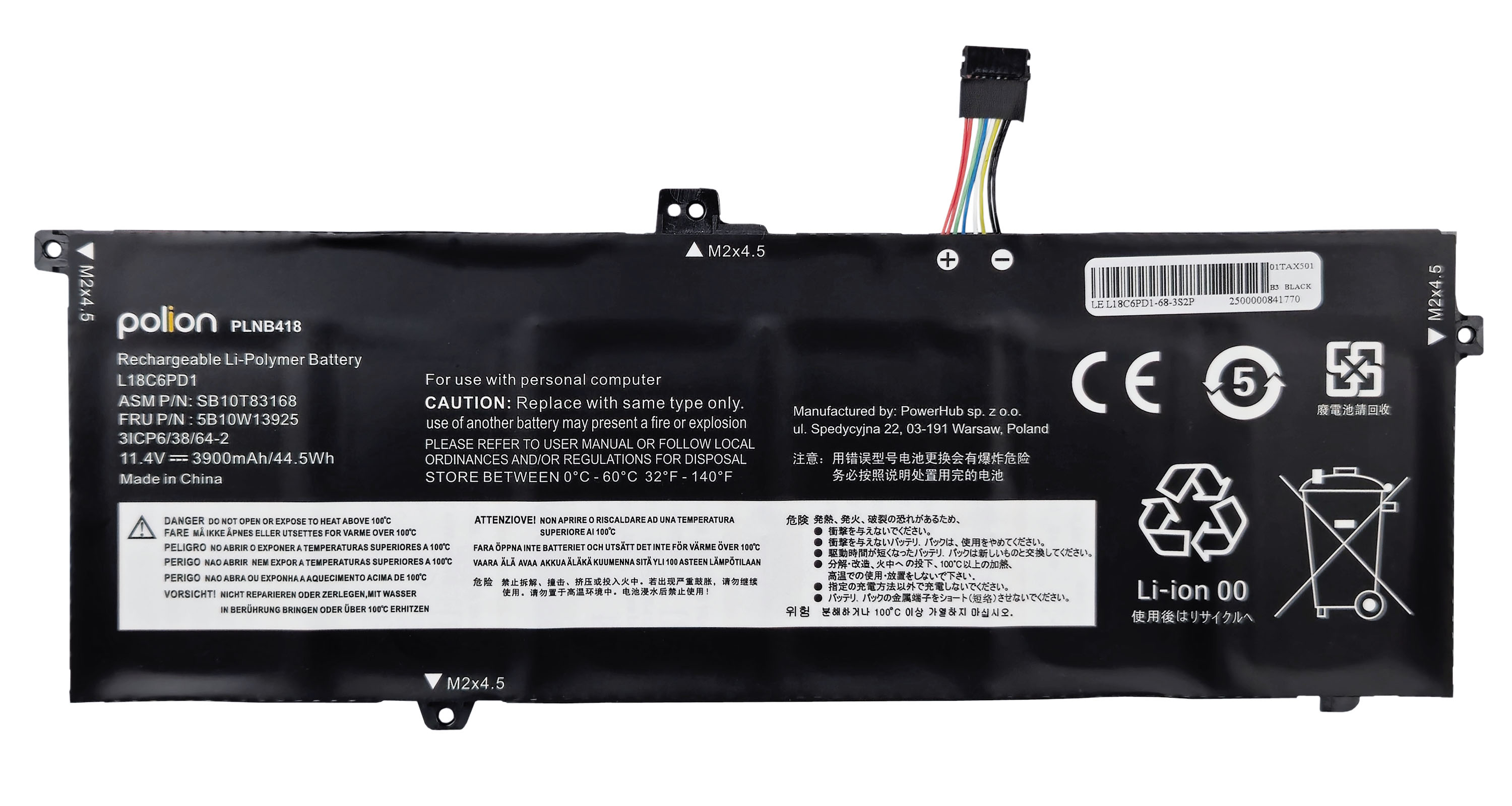 Baterie Polion L18C6PD1 pro notebooky LENOVO ThinkPad X13 G1 X390 X395 3900mAh