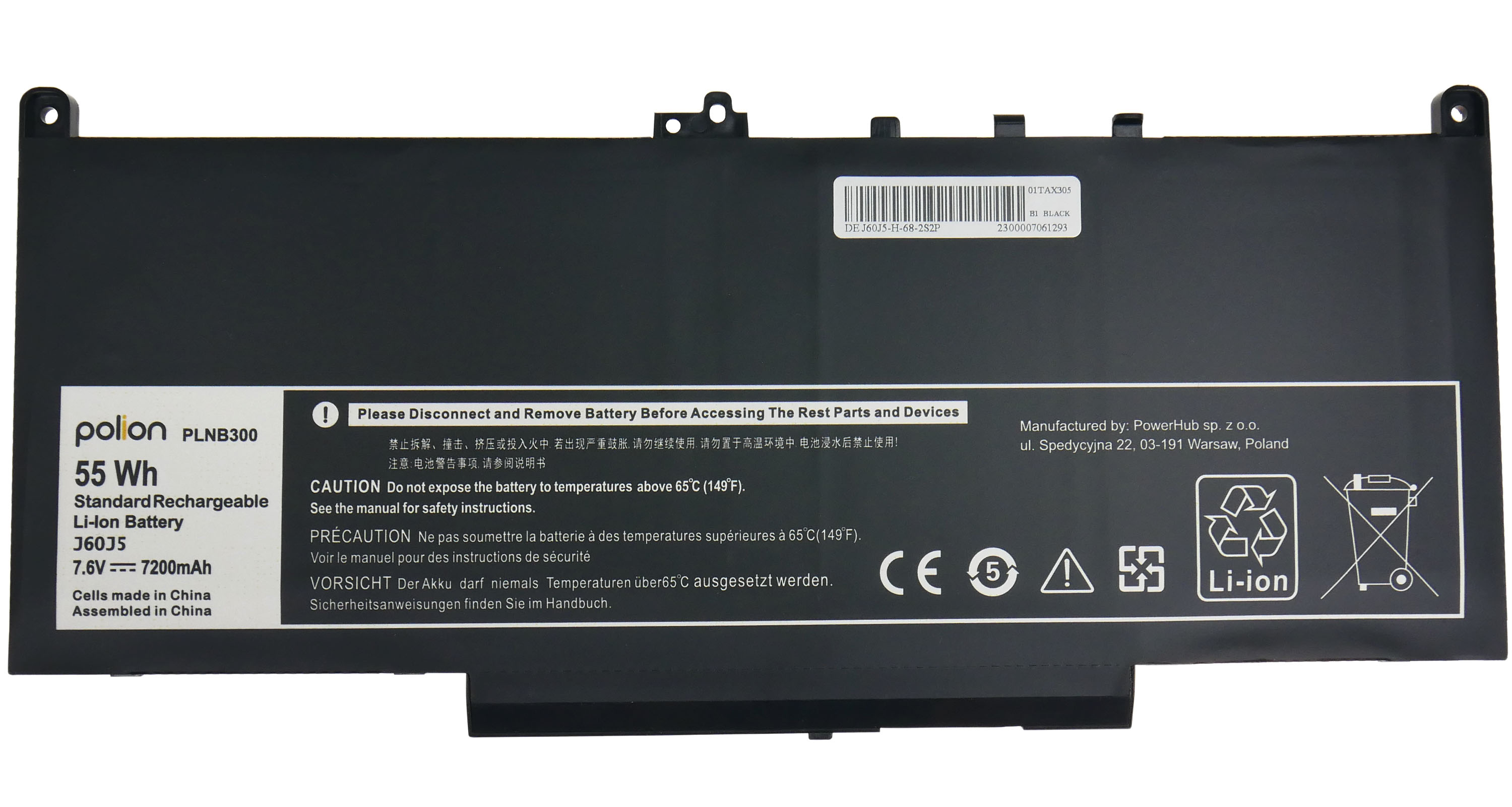 Baterie Polion J60J5 pro notebooky DELL Latitude E7260 E7270 E7470 7200mAh
