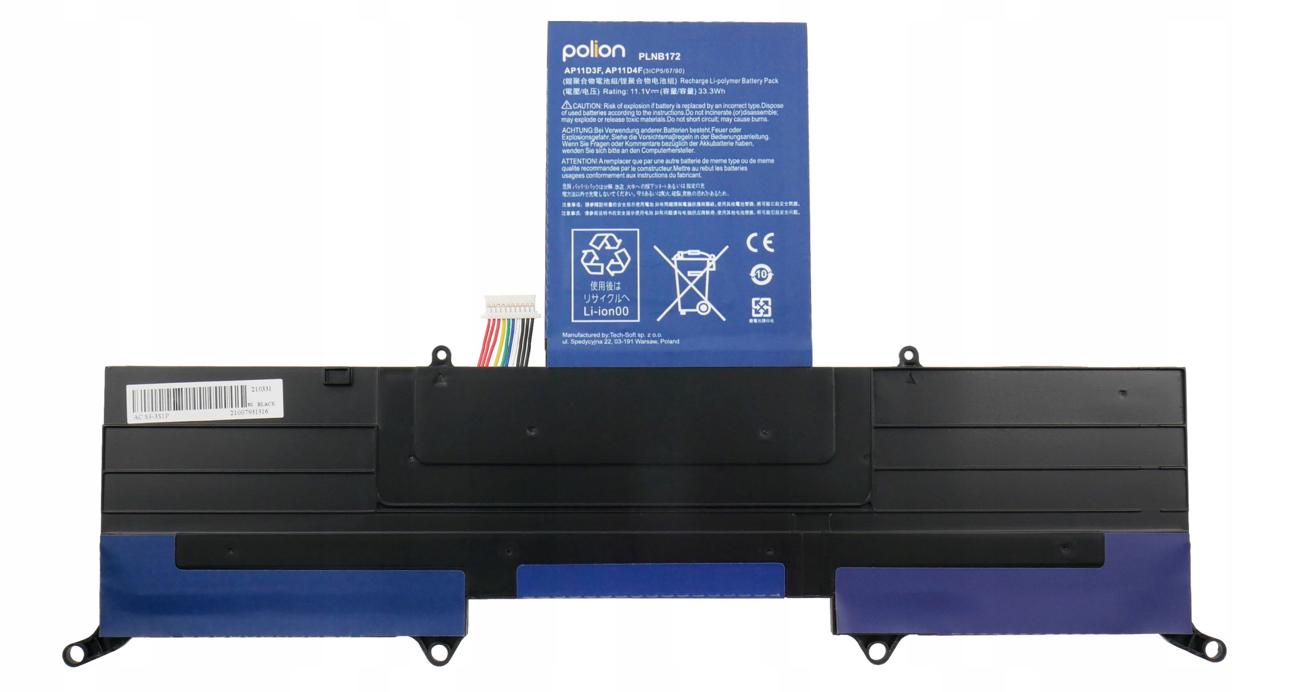 Baterie Polion AP11D3F pro notebooky ACER Aspire S3-331 S3-391 S3-951 MS2346 - 3000mAh 33Wh