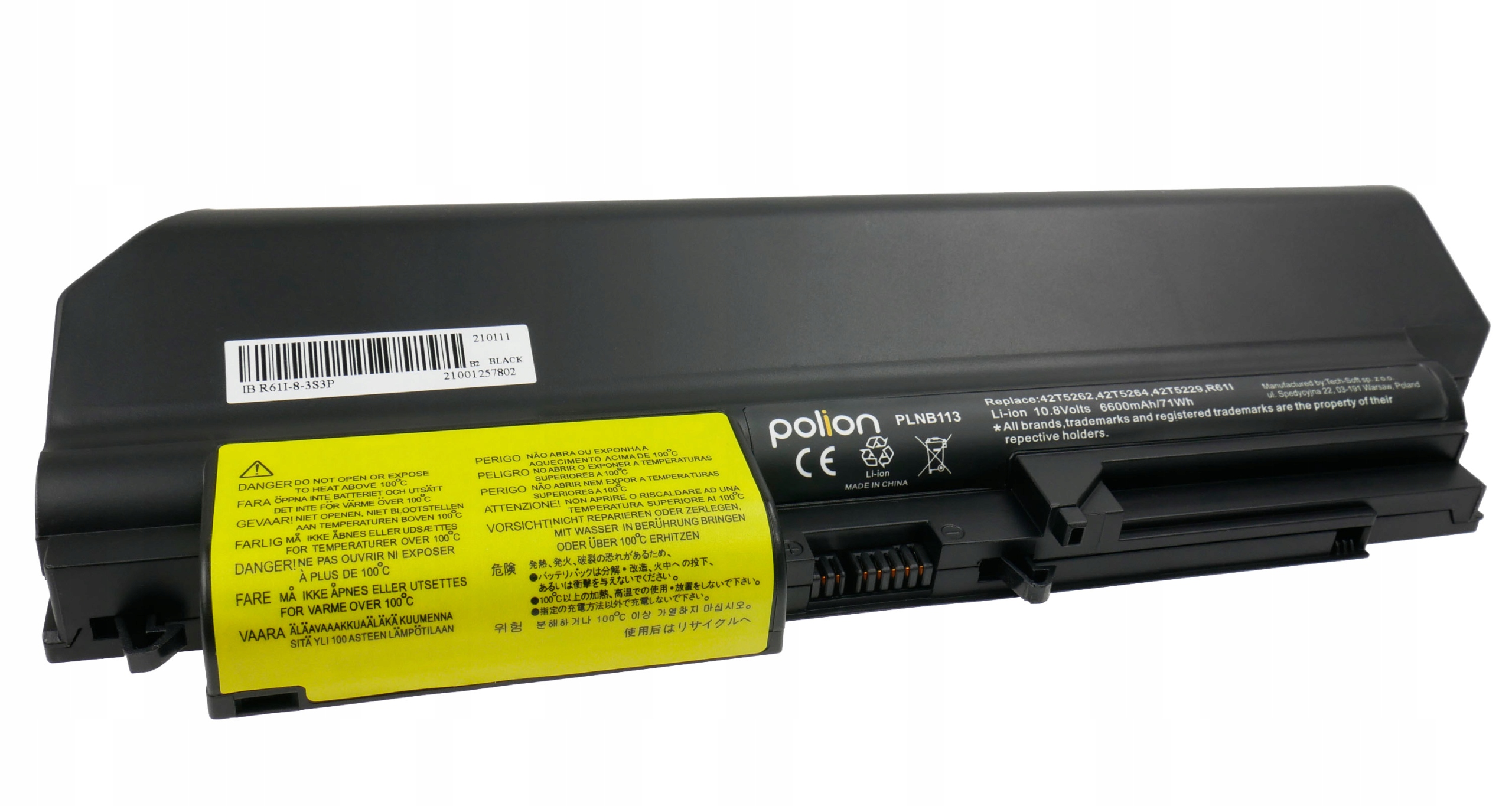 Baterie Polion 42T5262 pro notebooky LENOVO ThinkPad R61 R61i T61 T61p R400 6600mAh