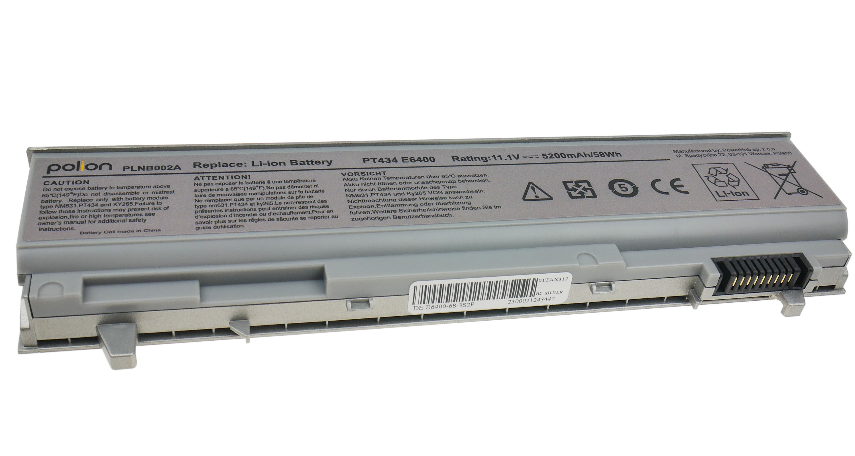 Baterie Polion PT434 pro notebooky DELL Latitude E6400 E6500 Precision M2400 5200mAh