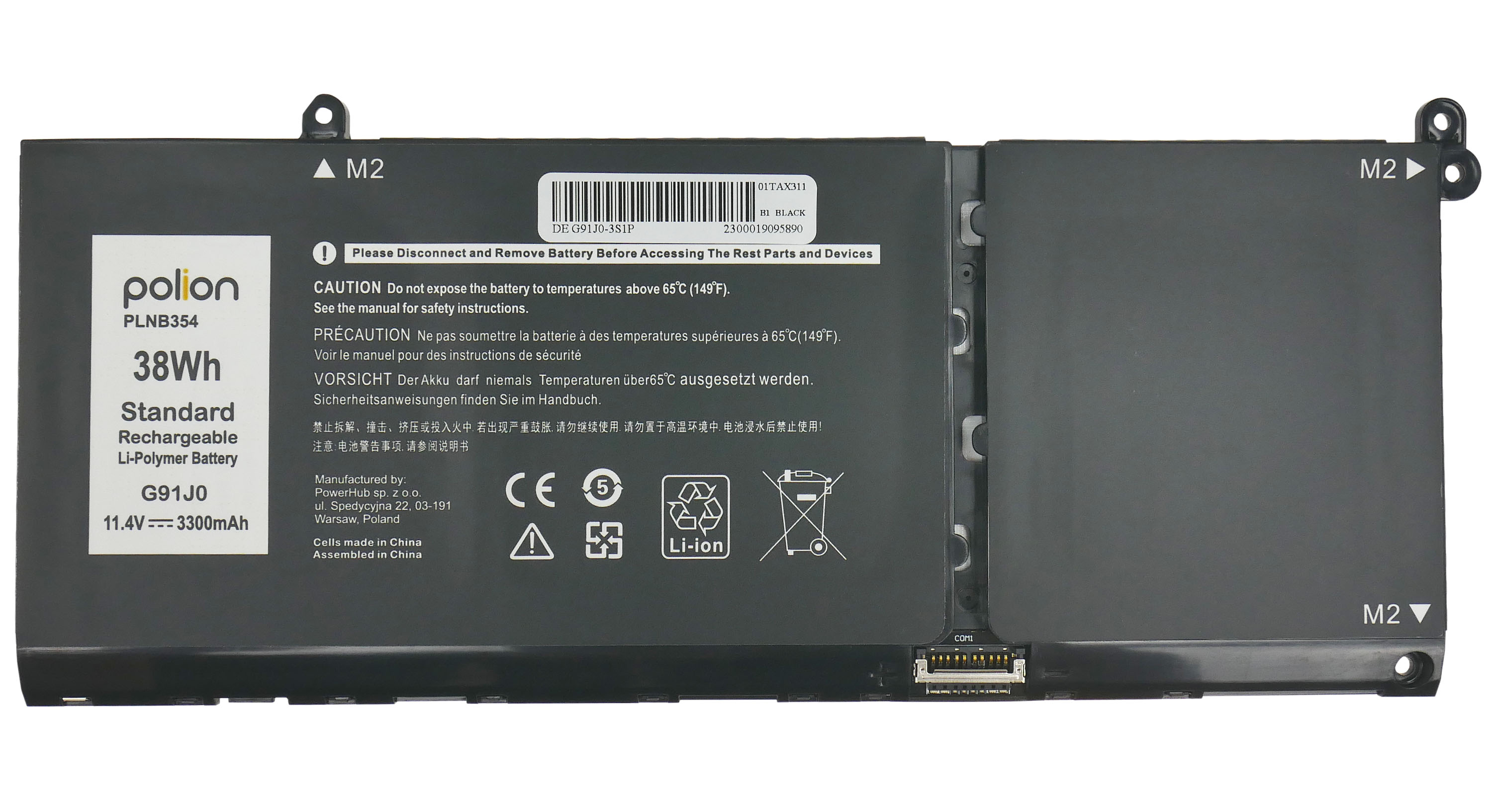 Baterie Polion G91J0 pro notebooky DELL 451-BCUG Latitude 3320 3420 Inspiron 15 3511 - 3300mAh 38Wh