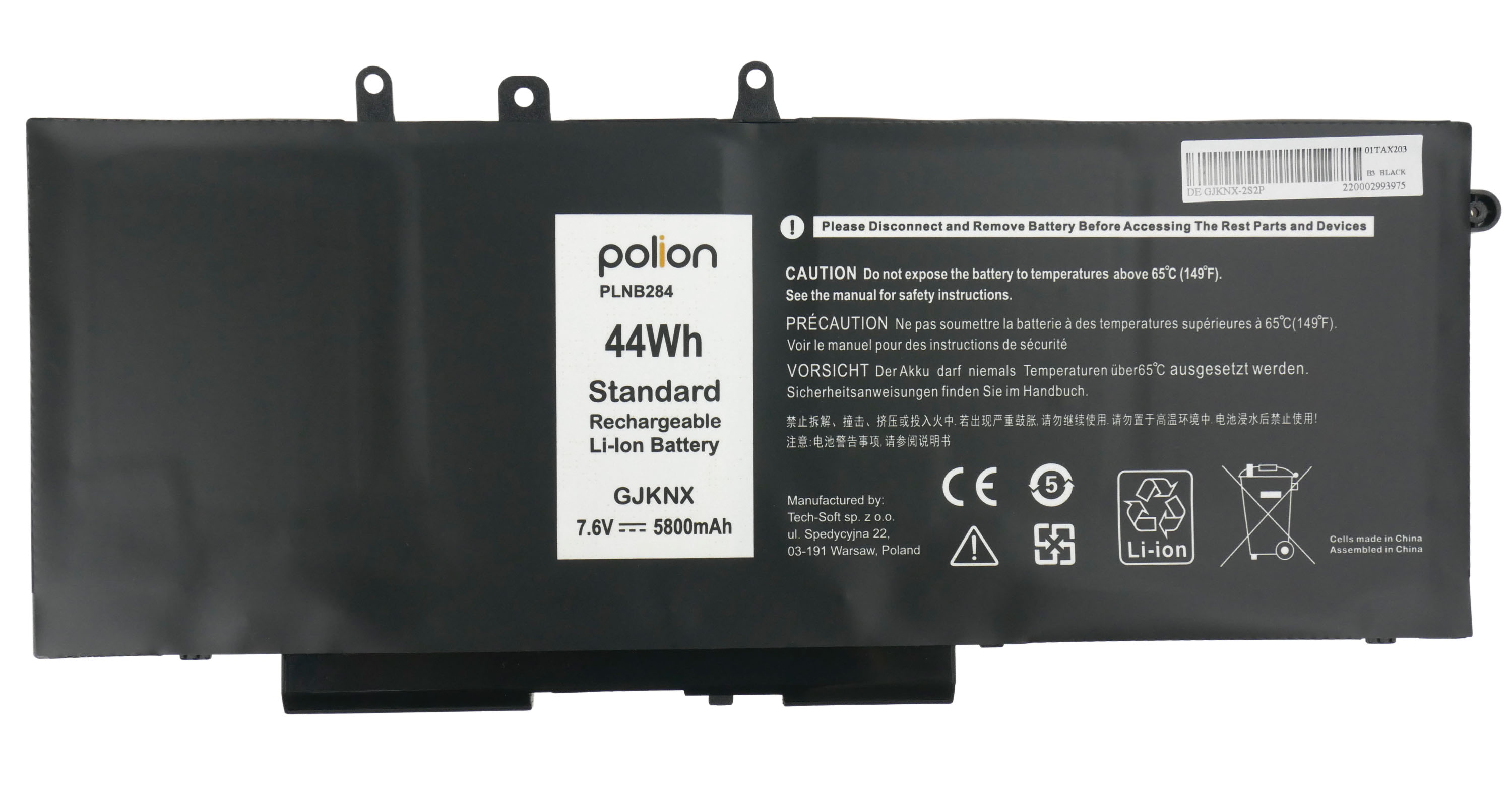 Baterie Polion GJKNX pro notebooky DELL 451-BBZG Latitude 5280 5290 5490 Precision 3520 - 5800mAh 44Wh