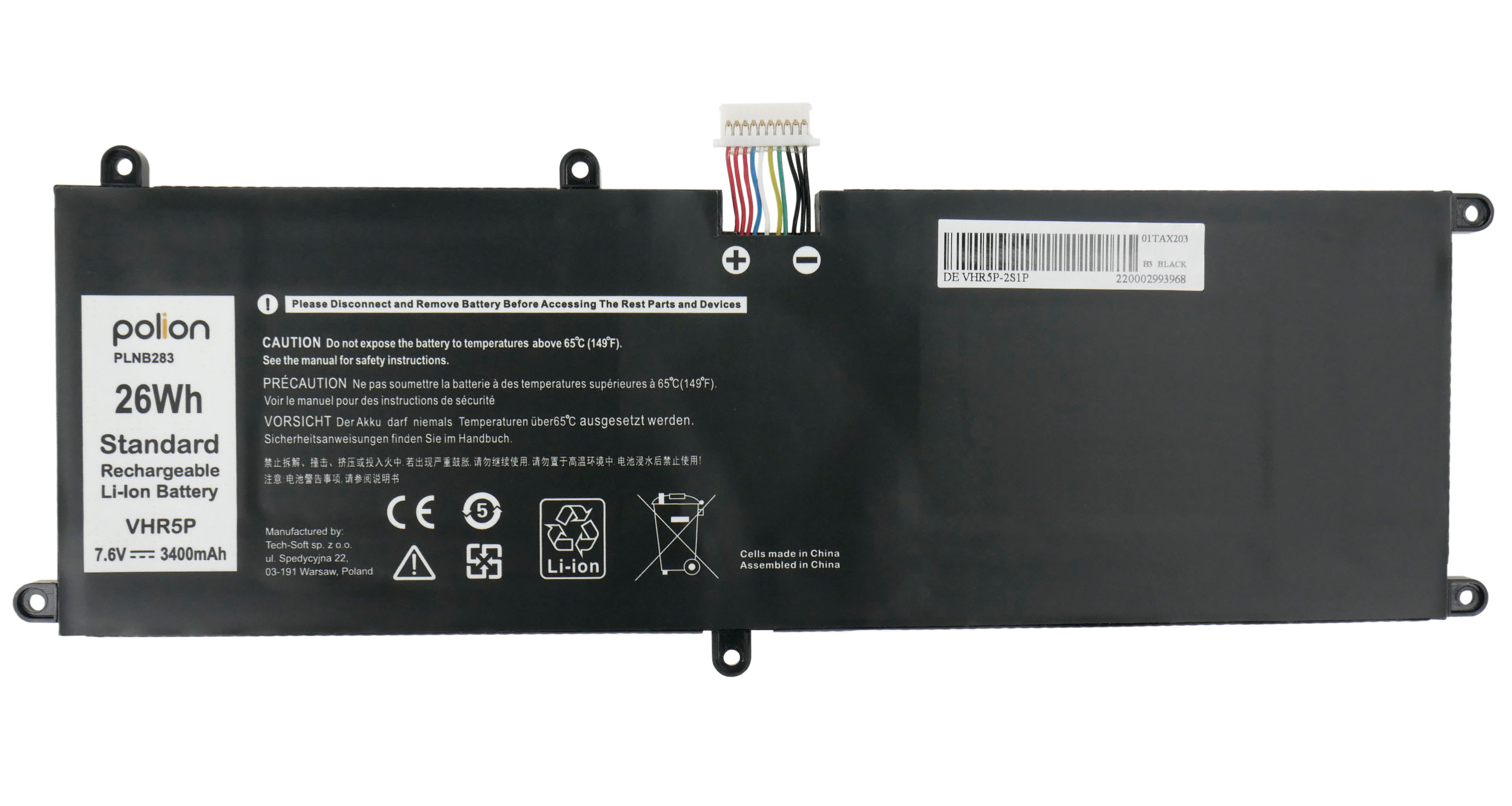 Baterie Polion VHR5P pro notebooky DELL Latitude 11 5175 5179 3400mAh