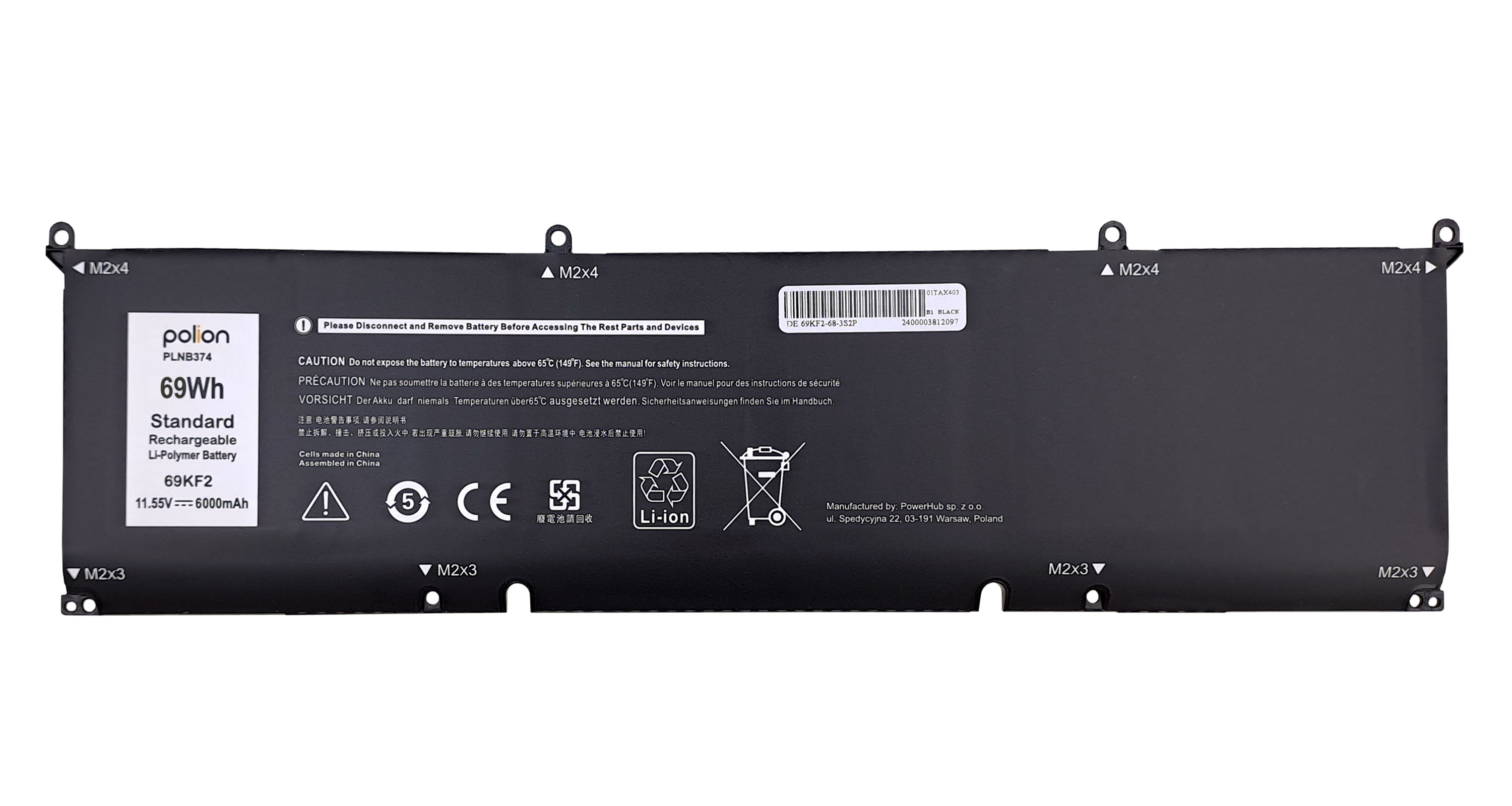 Baterie Polion 69KF2 pro notebooky DELL 451-BCQI 8FCTC Precision G15 5550 XPS 9500 - 6000mAh 69Wh