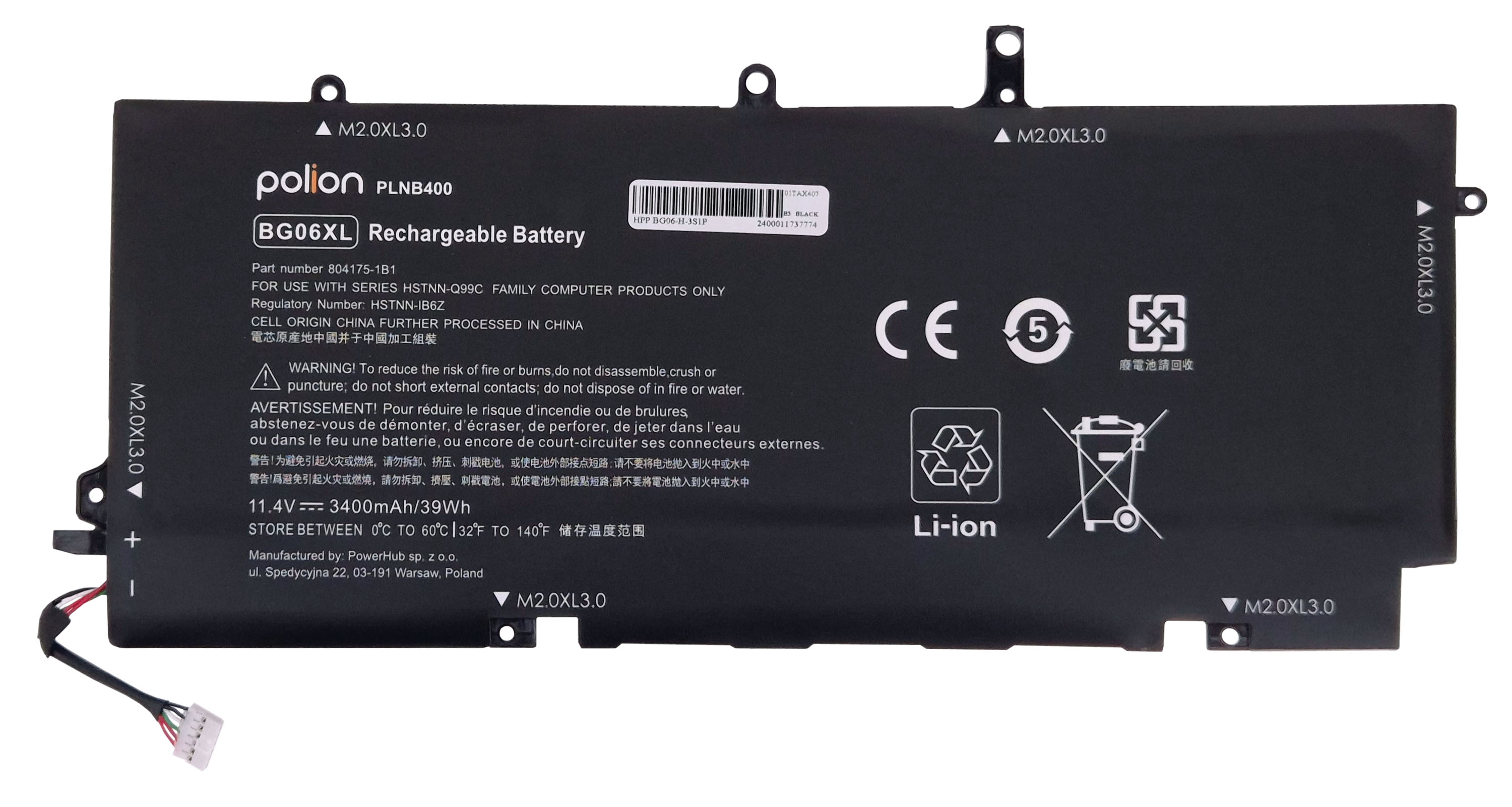 Baterie Polion BG06XL pro notebooky HP EliteBook Folio 1040 G3 3400mAh