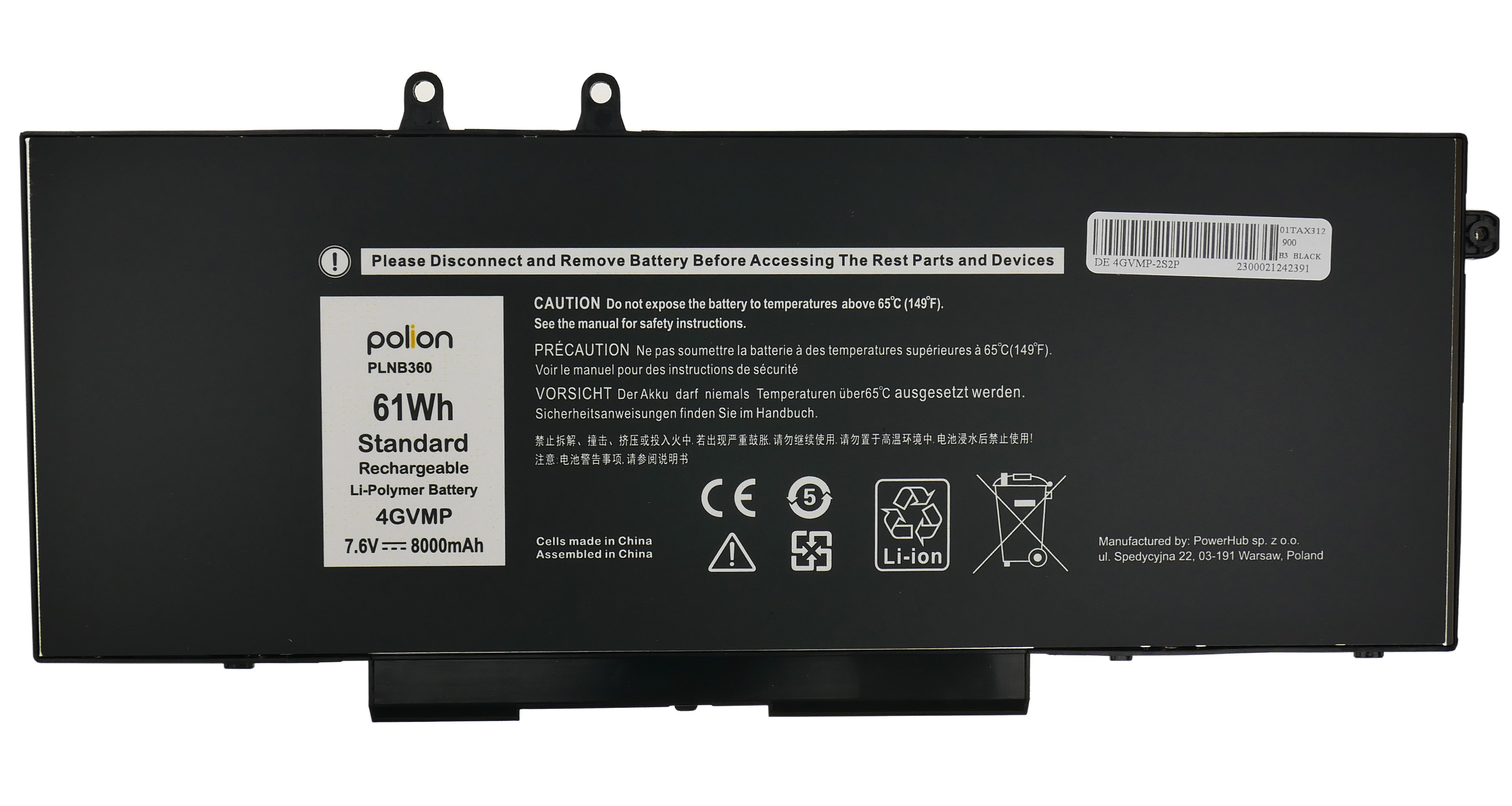 Baterie Polion 4GVMP pro notebooky DELL 451-BCNX Latitude 5400 5500 5510 Precision 3541 - 8000mAh 61Wh