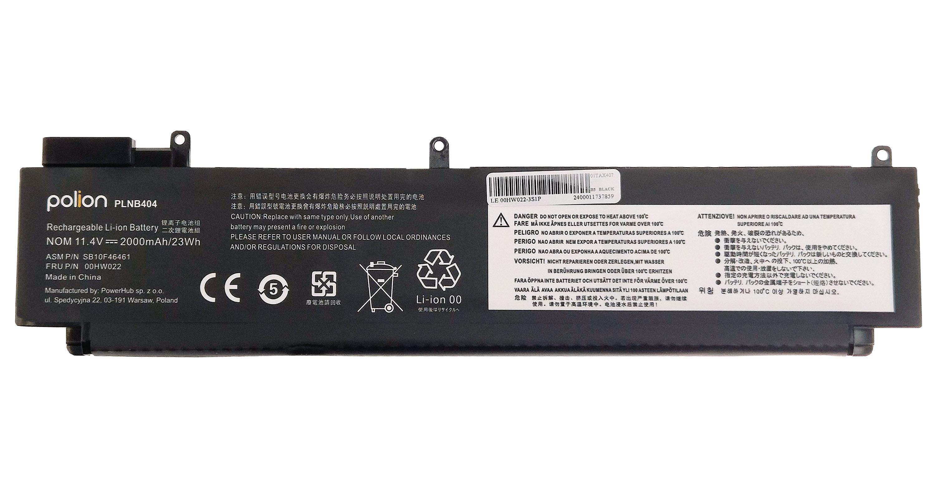 Baterie Polion 00HW022 pro notebooky LENOVO 00HW023 ThinkPad T460s - 11.4V 2000mAh 23Wh