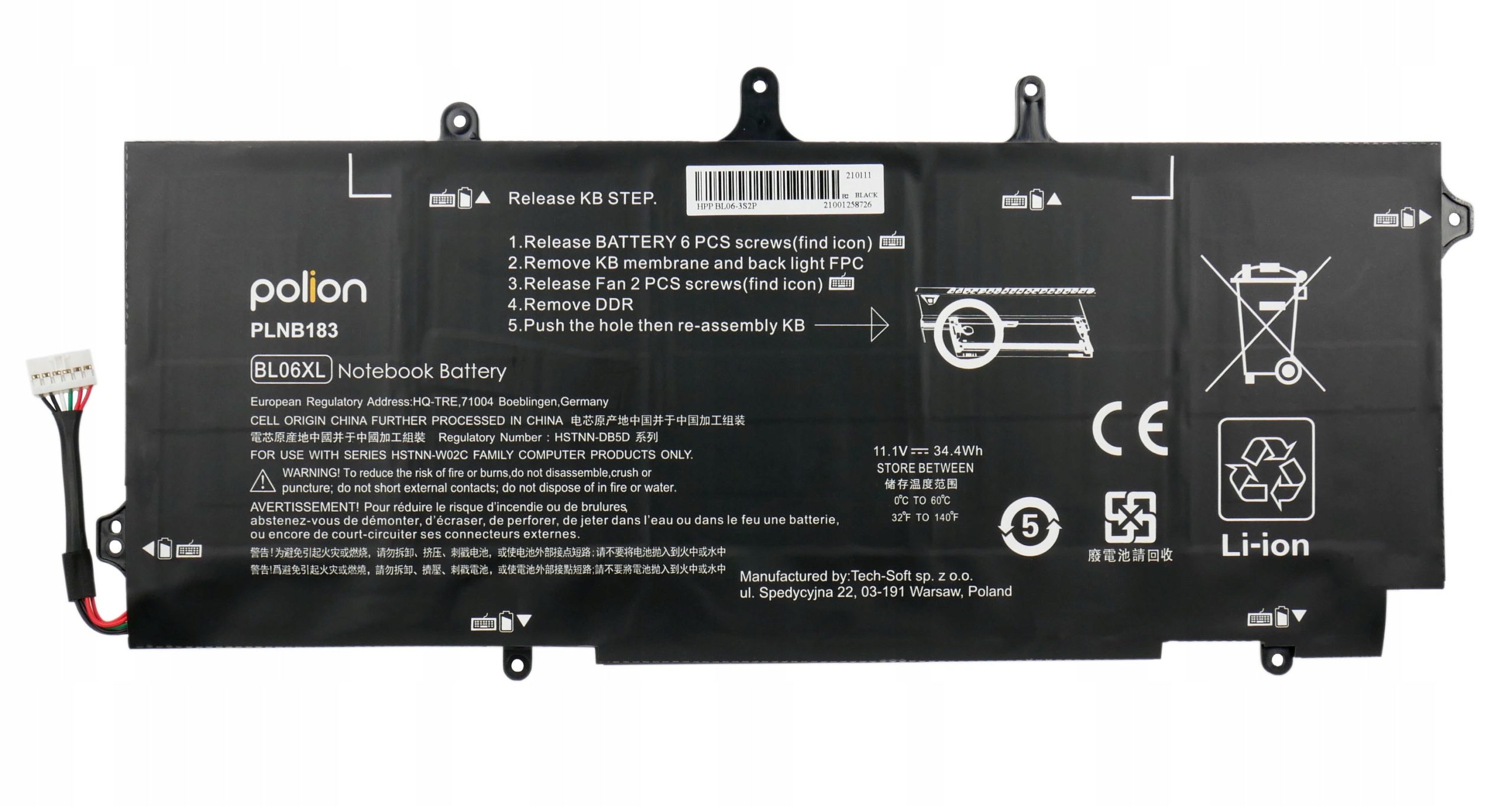 Baterie Polion BL06XL pro notebooky HP EliteBook Folio 1040 G1 G2 3400mAh