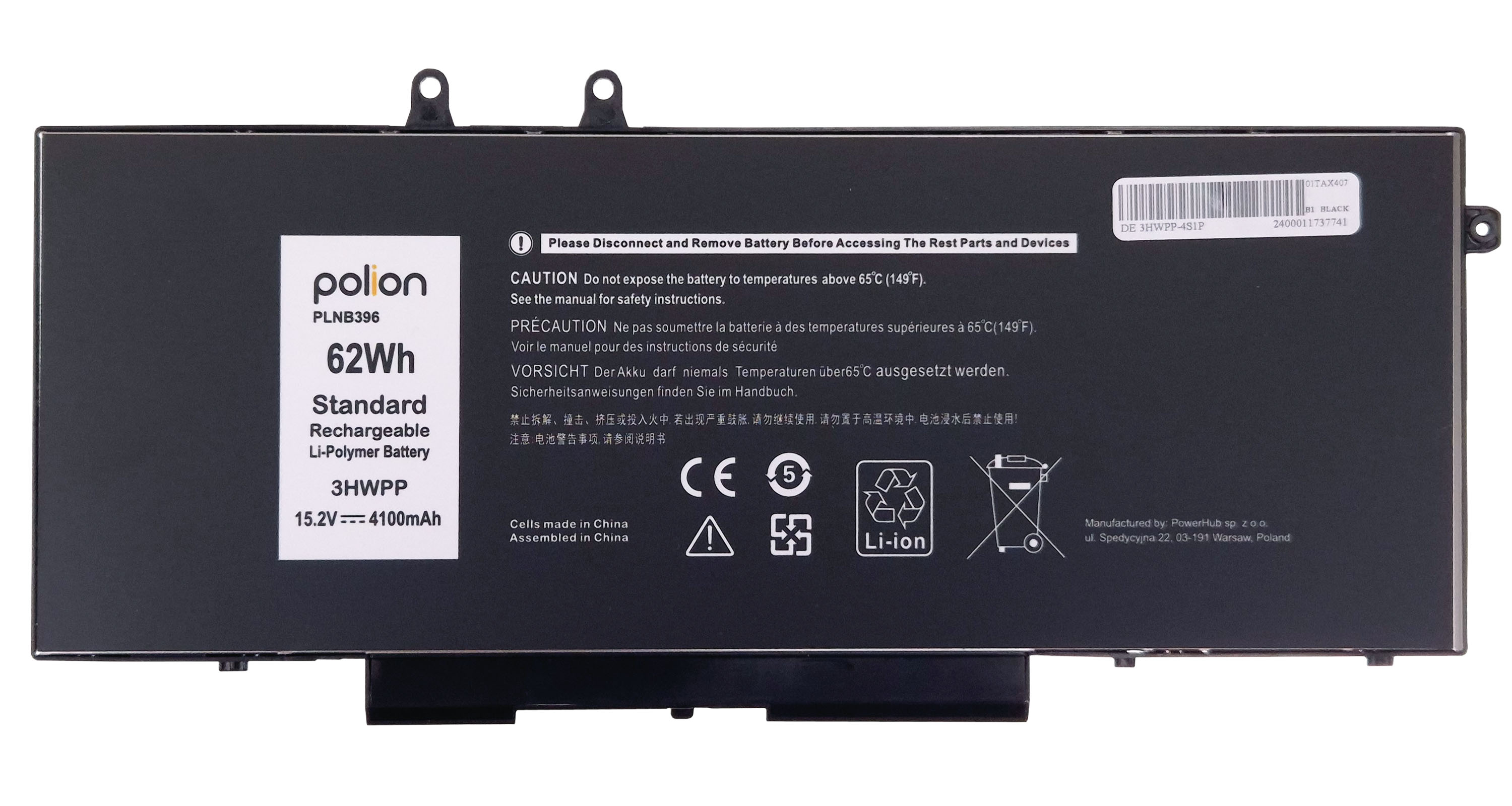 Baterie Polion 3HWPP pro notebooky DELL 451-BCKB 451-BCNS Latitude 5401 5410 Precision 3540 - 4100mAh 62Wh
