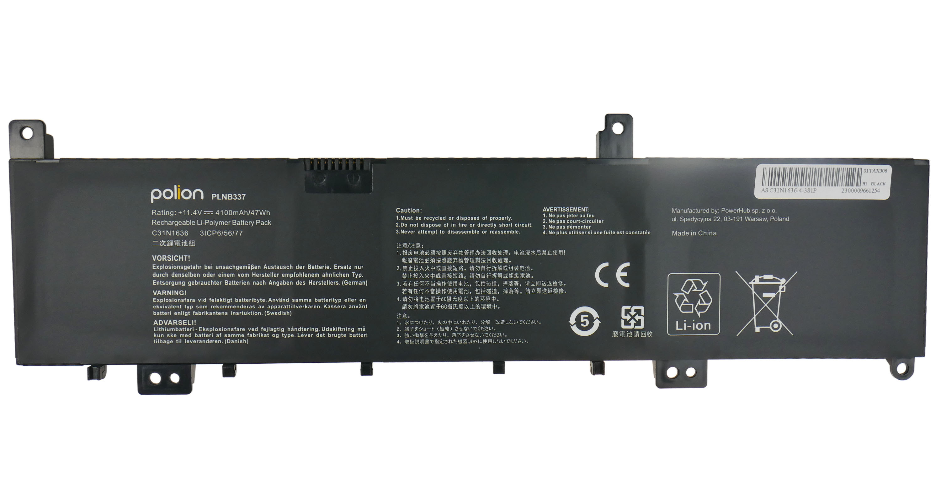 Baterie Polion C31N1636 pro notebooky ASUS N580VD N580VN NX580V X580V X580VN 4100mAh