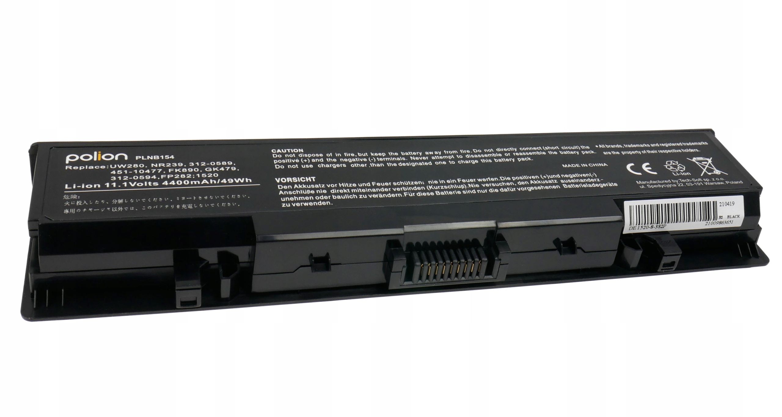 Baterie Polion UW280 pro notebooky DELL Inspiron 1500 1520 1521 1720 Vostro 1500 4400mAh