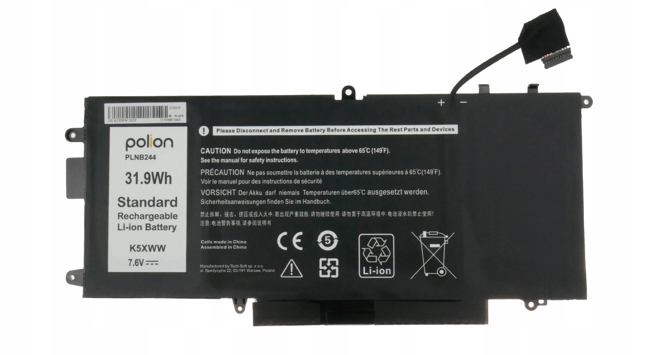 Baterie Polion K5XWW pro notebooky DELL Latitude 7389 7390 2-in-1 4200mAh