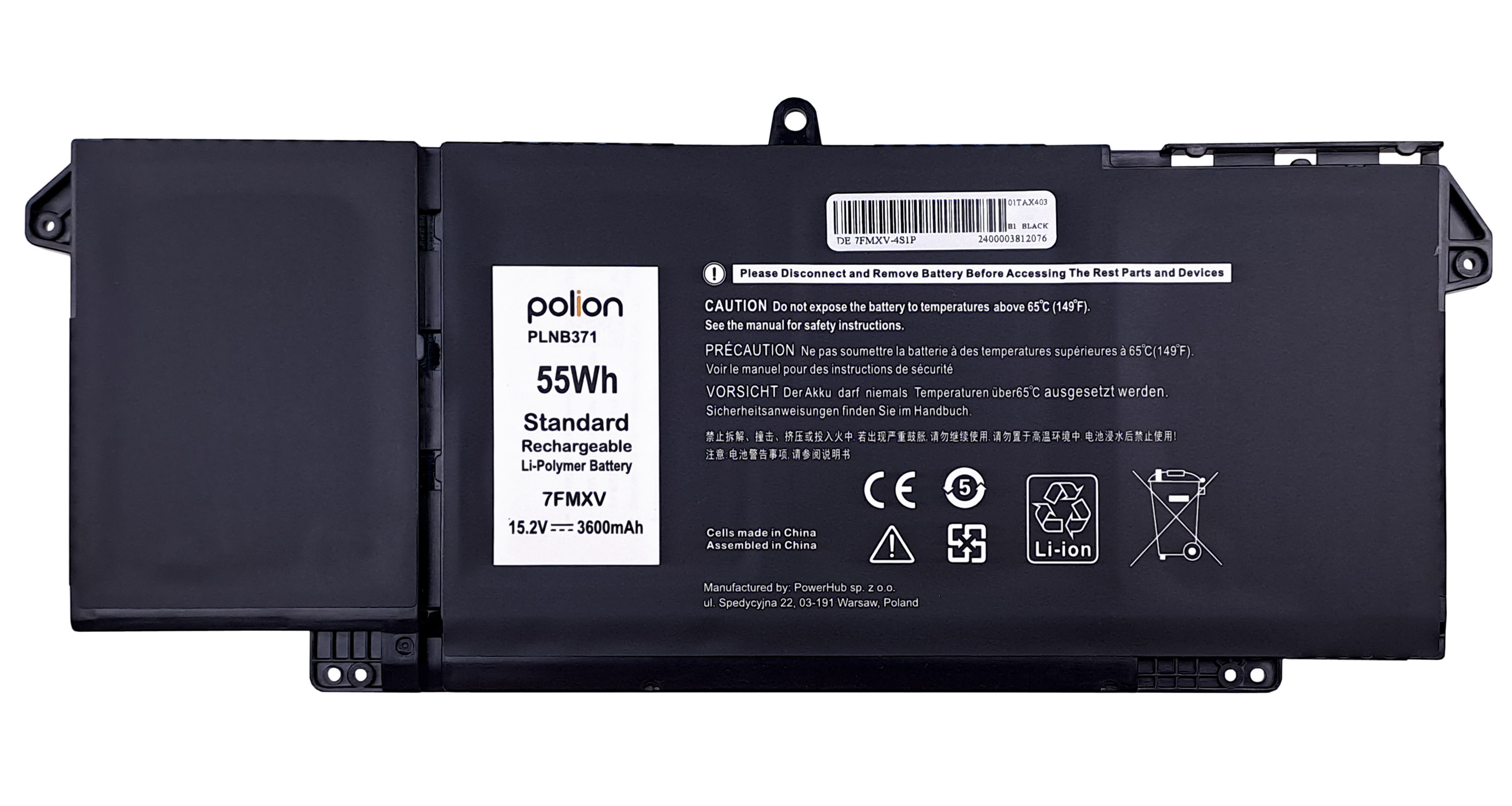 Baterie Polion 7FMXV pro notebooky DELL 451-BCSM Latitude 5320 7320 7420 7520 - 3600mAh 55Wh