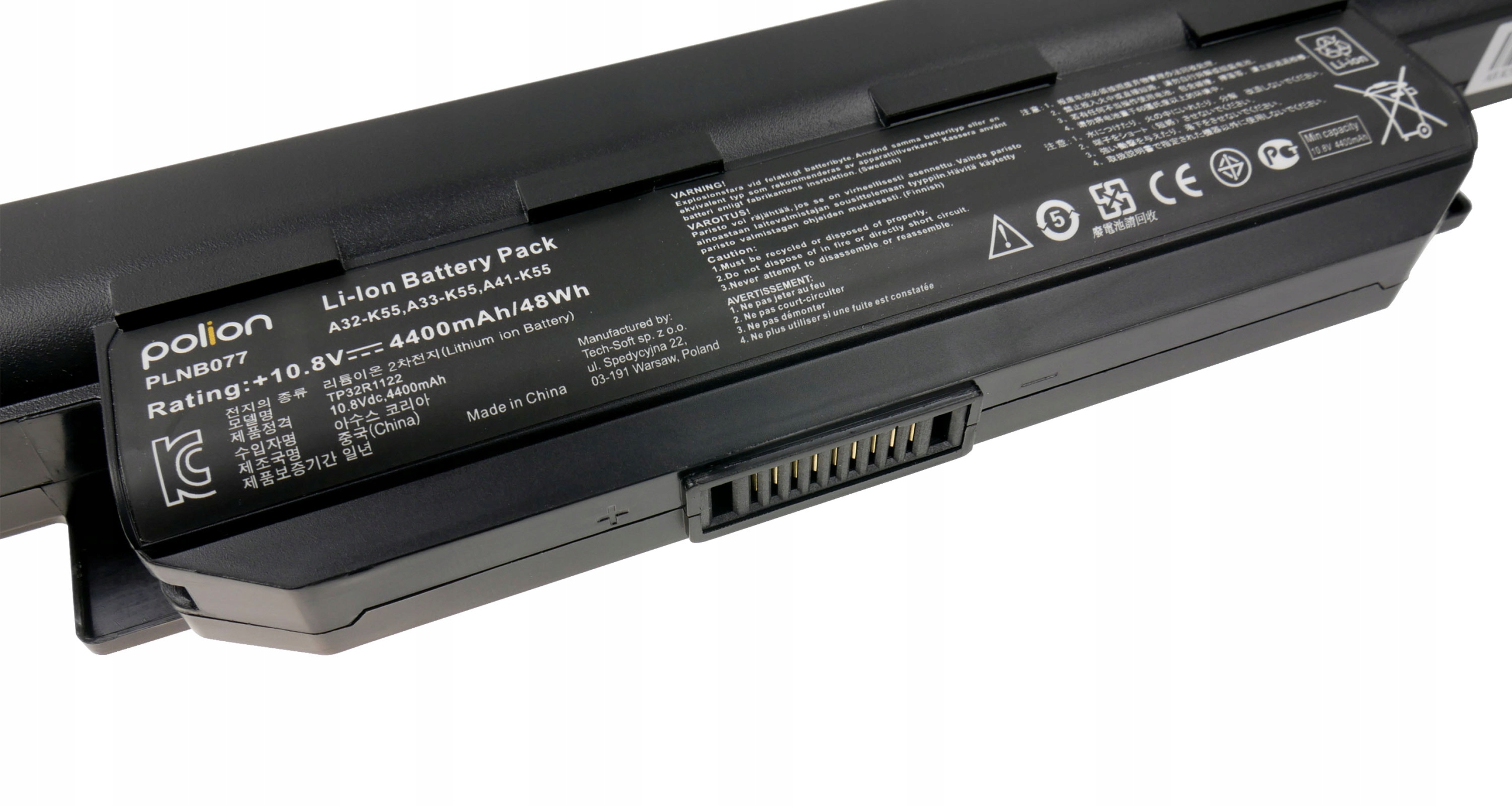 Baterie Polion A32-K55 pro notebooky ASUS A45 A55 A75 F55 K45 K55A K55VD K75 - 4400mAh 48Wh