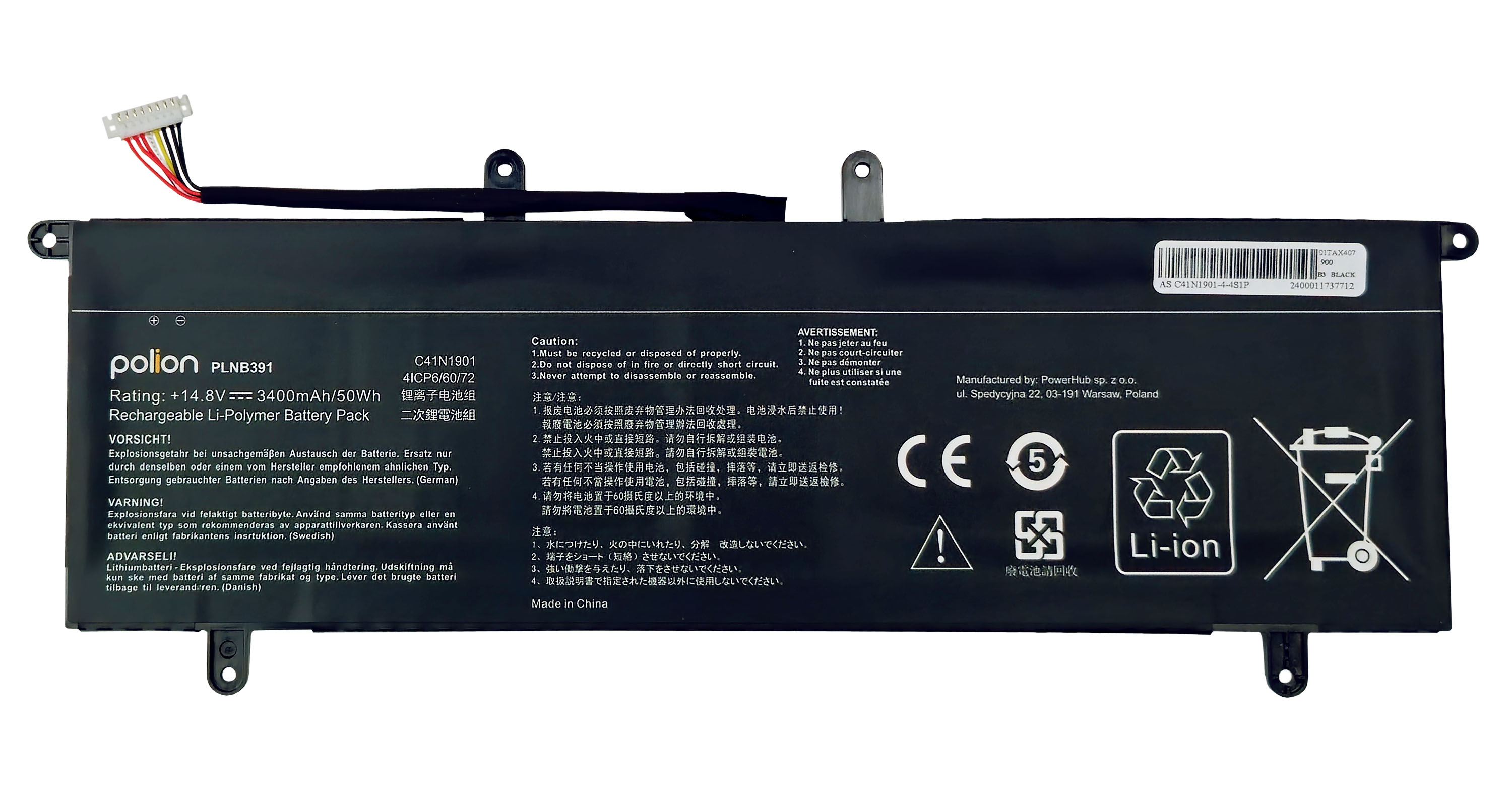 Baterie Polion C41N1901 pro notebooky ASUS UX4000F ZenBook DUO UX481F UX481FA 3400mAh