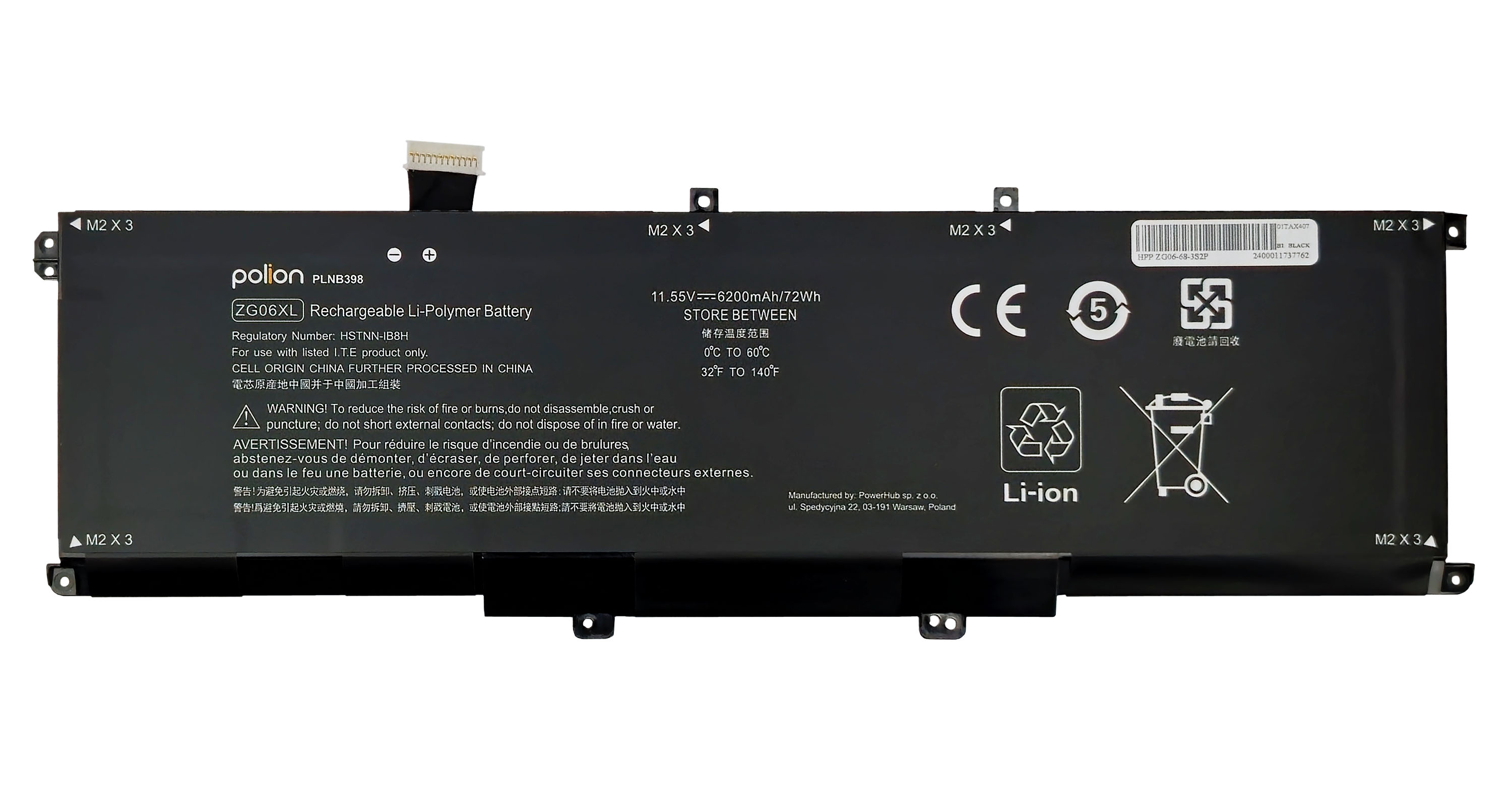 Baterie Polion ZG06 pro notebooky HP ZG04XL ZBook Studio G5 EliteBook 1050 G1 6200mAh