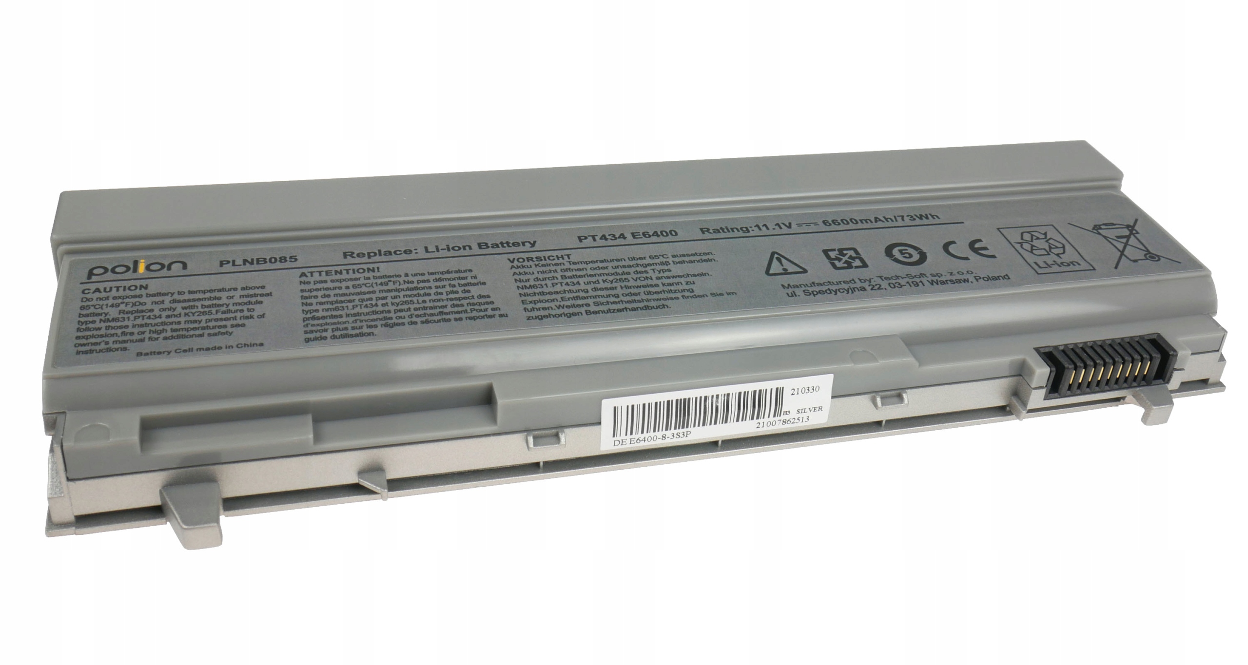 Baterie Polion PT434 pro notebooky DELL Latitude E6400 E6500 Precision M2400 6600mAh