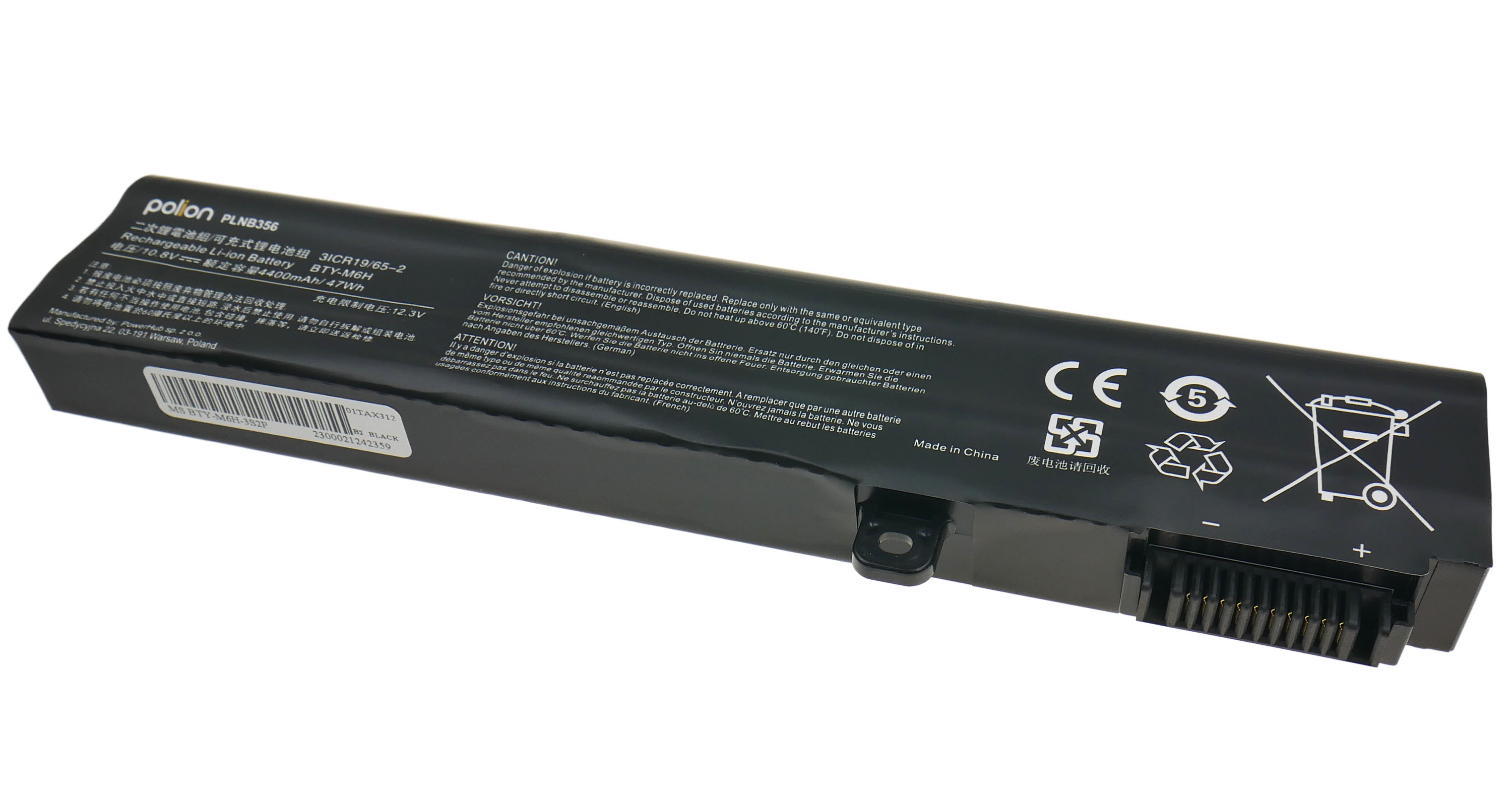 Baterie Polion BTY-M6H pro notebooky MSI GE62 GP62 MS-16J1 MS-16J2 4400mAh