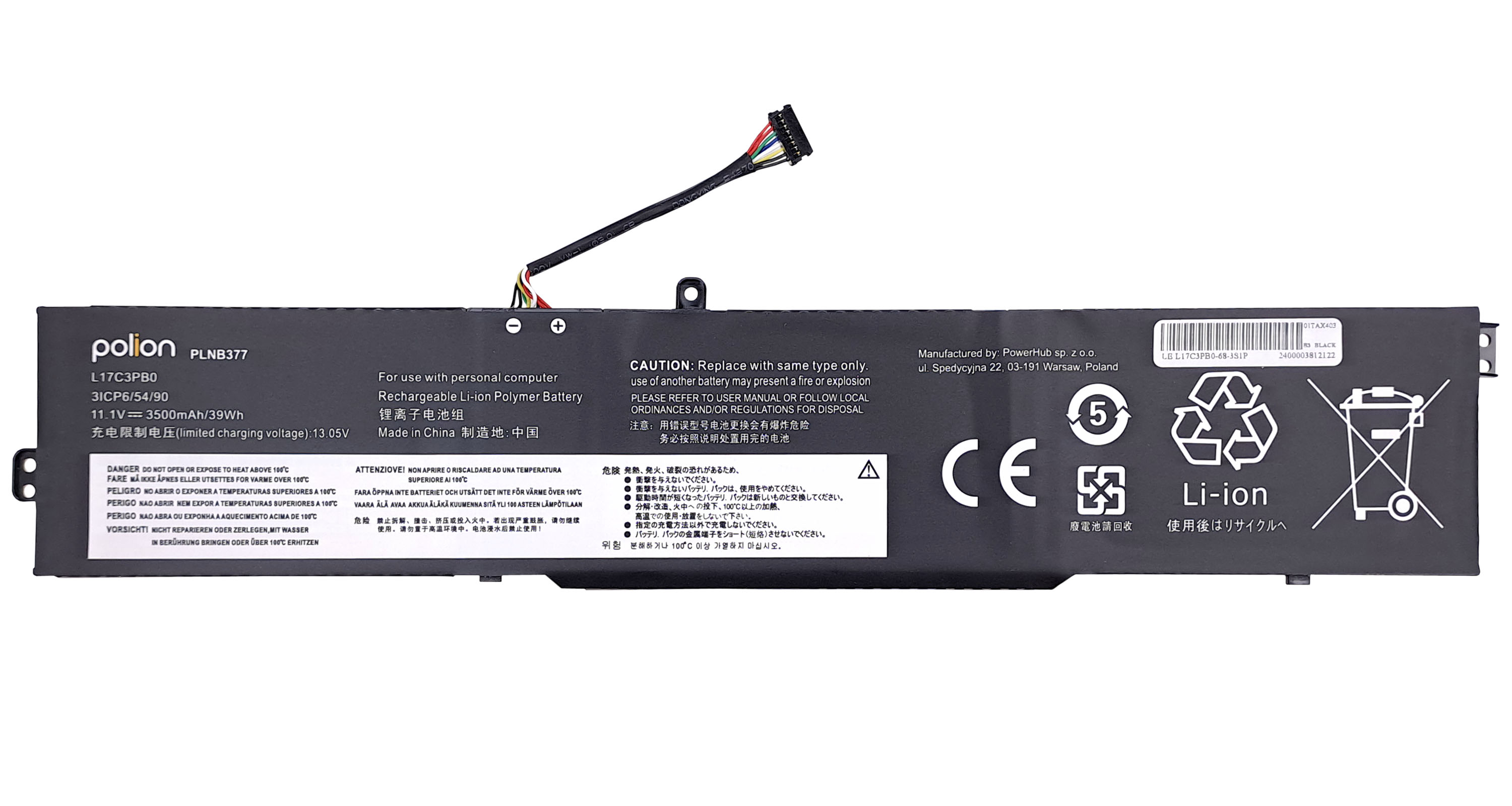 Baterie Polion L17M3PB1 pro notebooky LENOVO IdeaPad 330-15ICH 330-17ICH 3500mAh