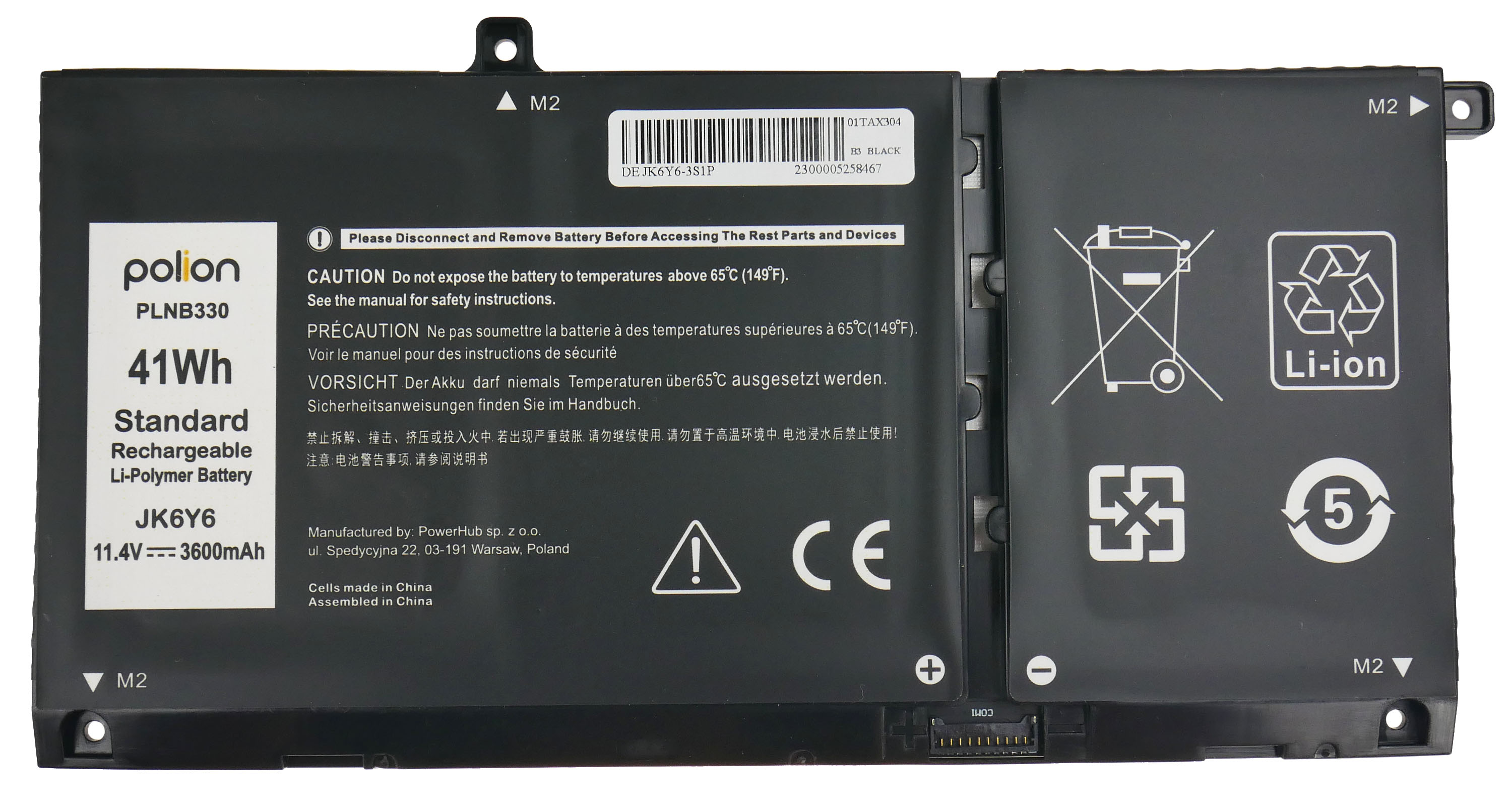 Baterie Polion JK6Y6 pro notebooky DELL 451-BCPT Latitude 3410 Inspiron 5300 3600mAh 41Wh