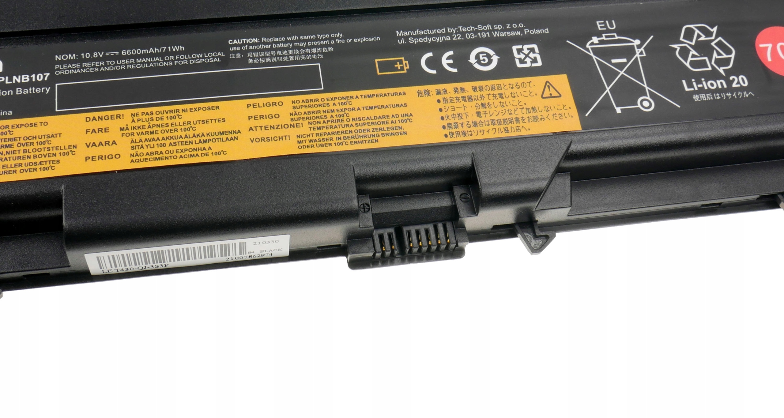Baterie Polion 45N1001 pro notebooky LENOVO ThinkPad L430 L530 T430 T430i T530 T530i W530 - 6600mAh