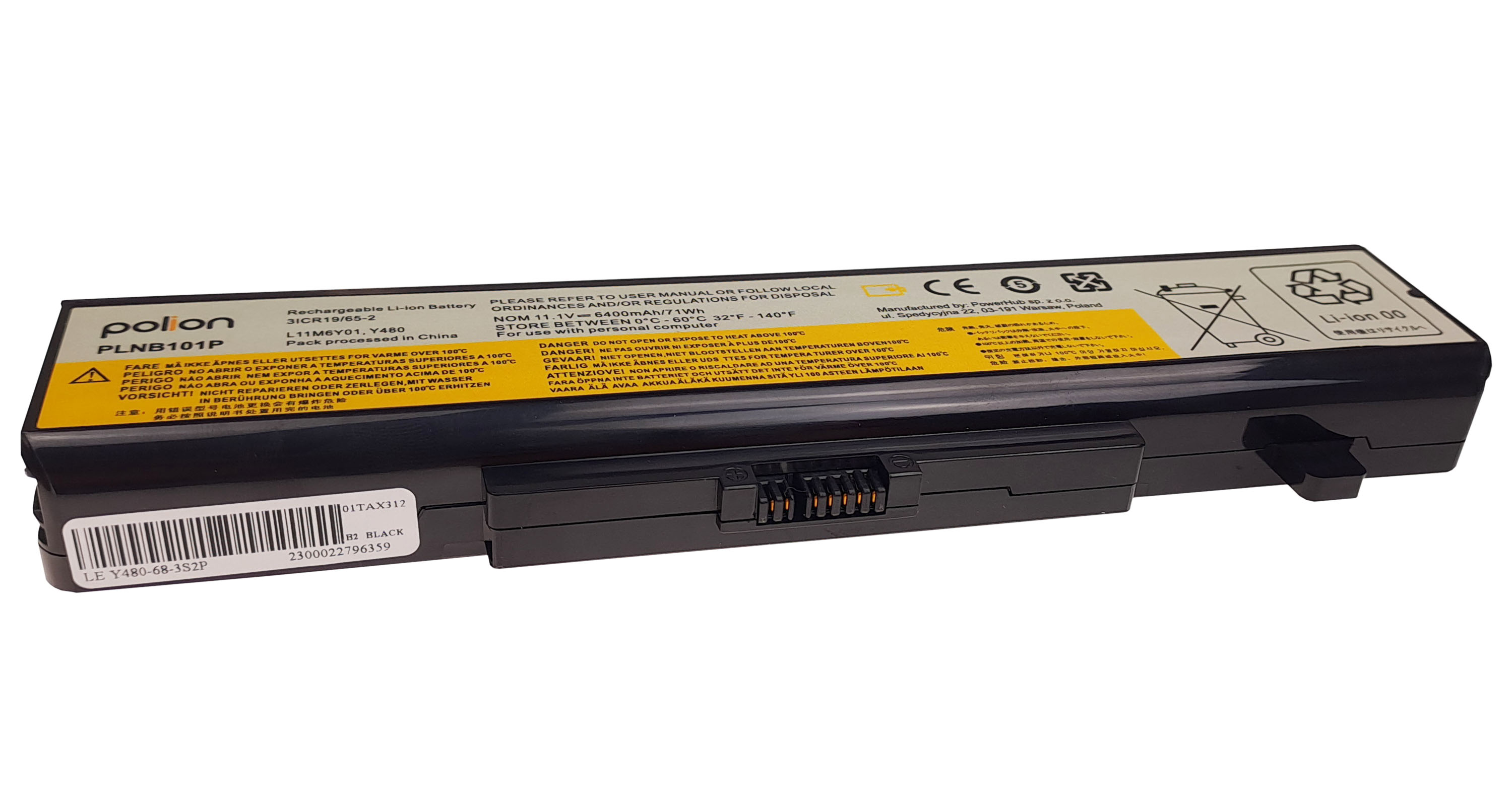 Baterie Polion L11L6F01 pro notebooky LENOVO G400 G480 G500 G505 G510 G580 - 6400mAh 71Wh články LG